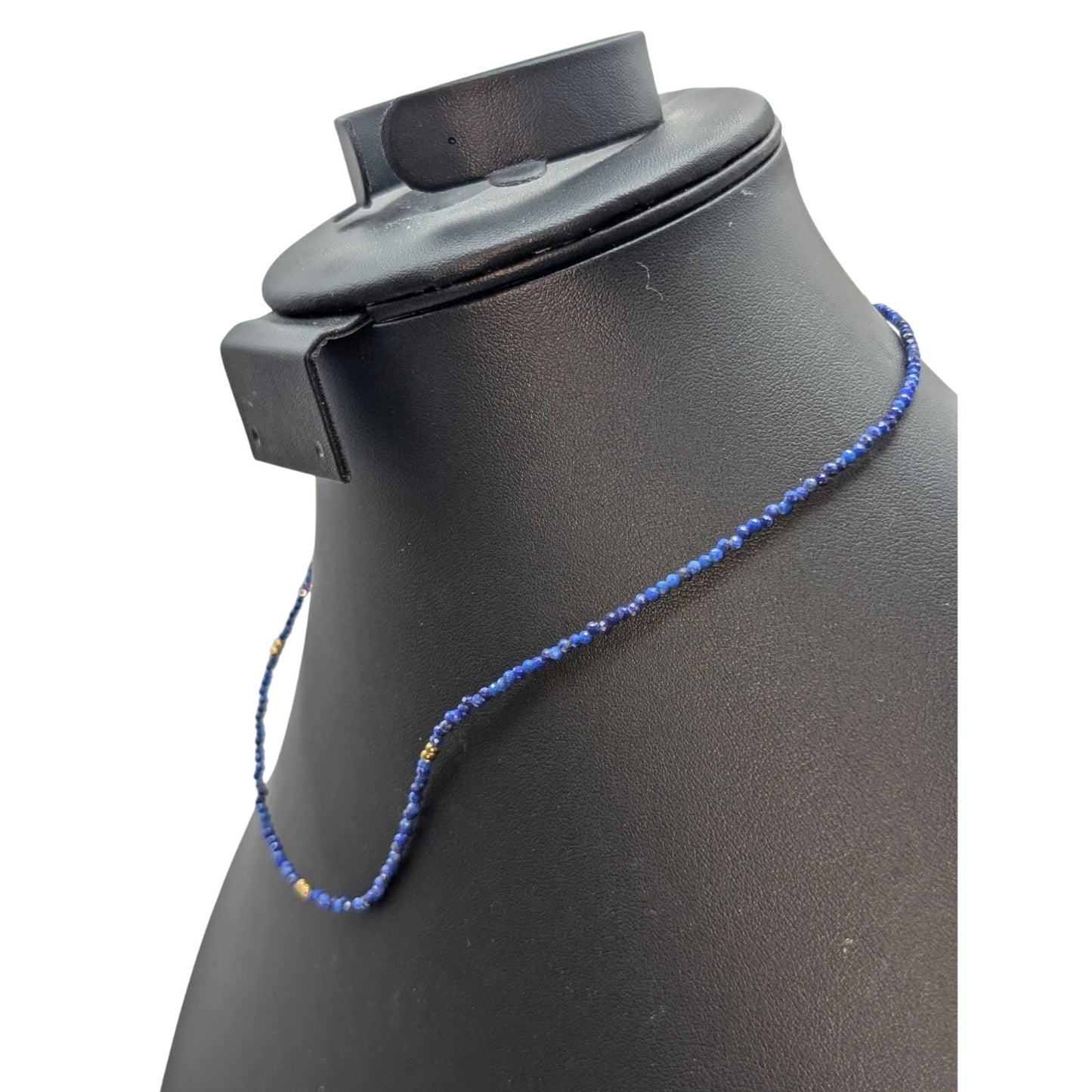 925 Sterling Vermeil 2mm Lapis Lazuli Gemstone Crystal & Goldtone Bead Necklace