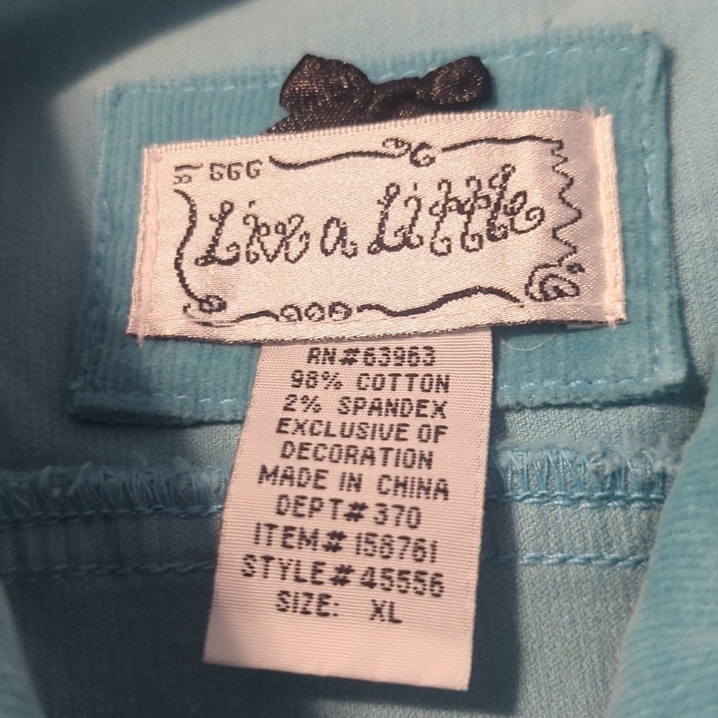 Live a Little Vtg Cotton Stretch Turquoise Corduroy Embellished Jacket Sz XL