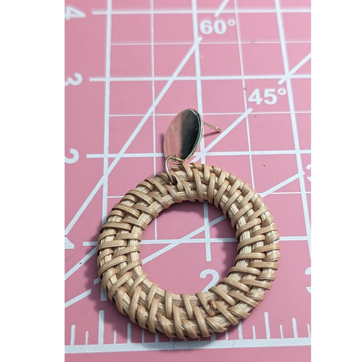 Gold Tone Dangle Rattan Post Earrings