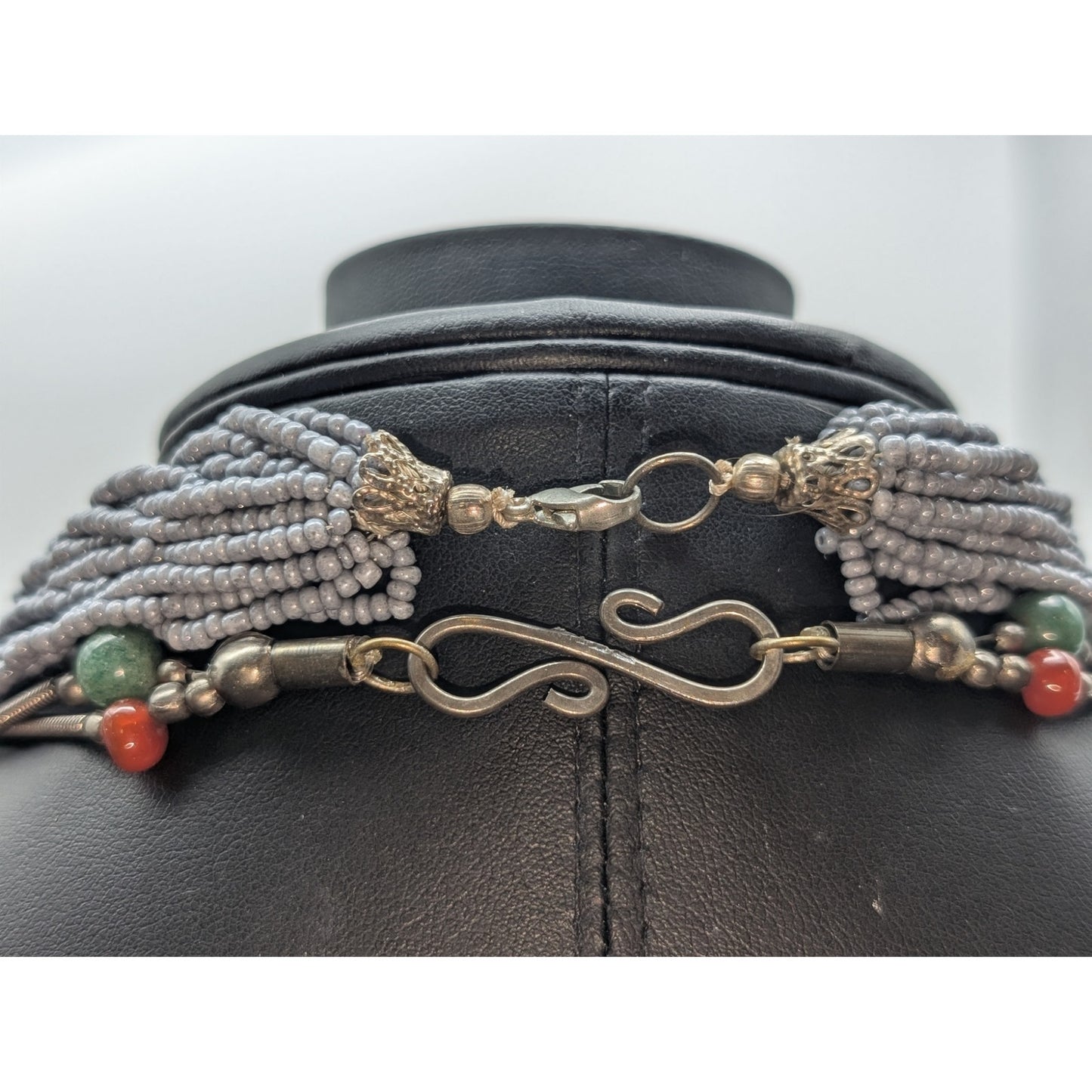 Lot of Two Vintage Silver Tone Beaded Tribal Style Necklaces