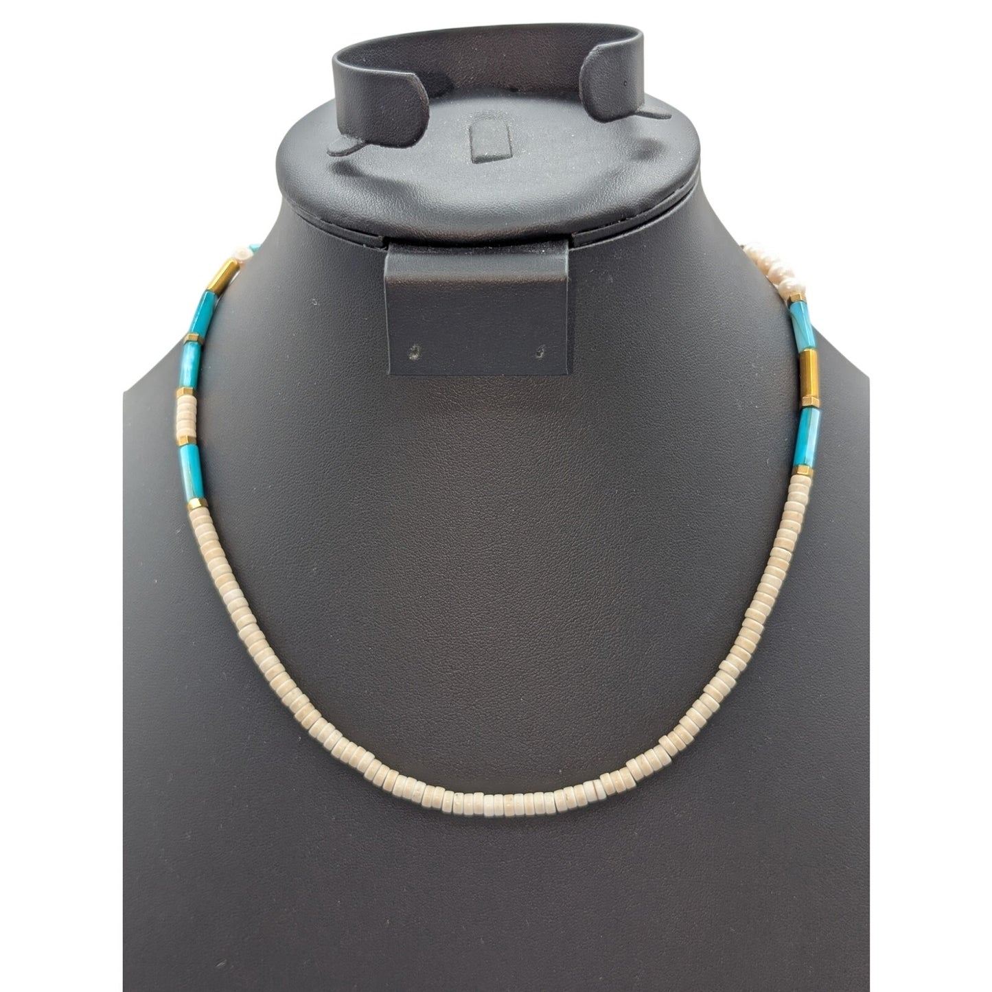 Licinia Guerra Pearl Glass Bead Boho Gold Tone Angel Toggle 19"  Necklace