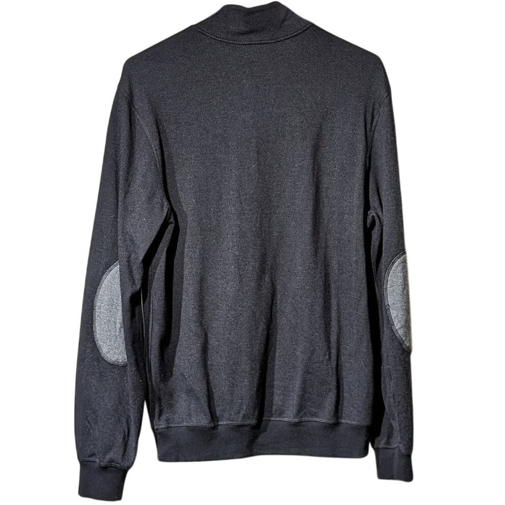 Cremieux Gray Herringbone Pattern Patch Sleeve Quarter Zip Pullover Mens Sz S