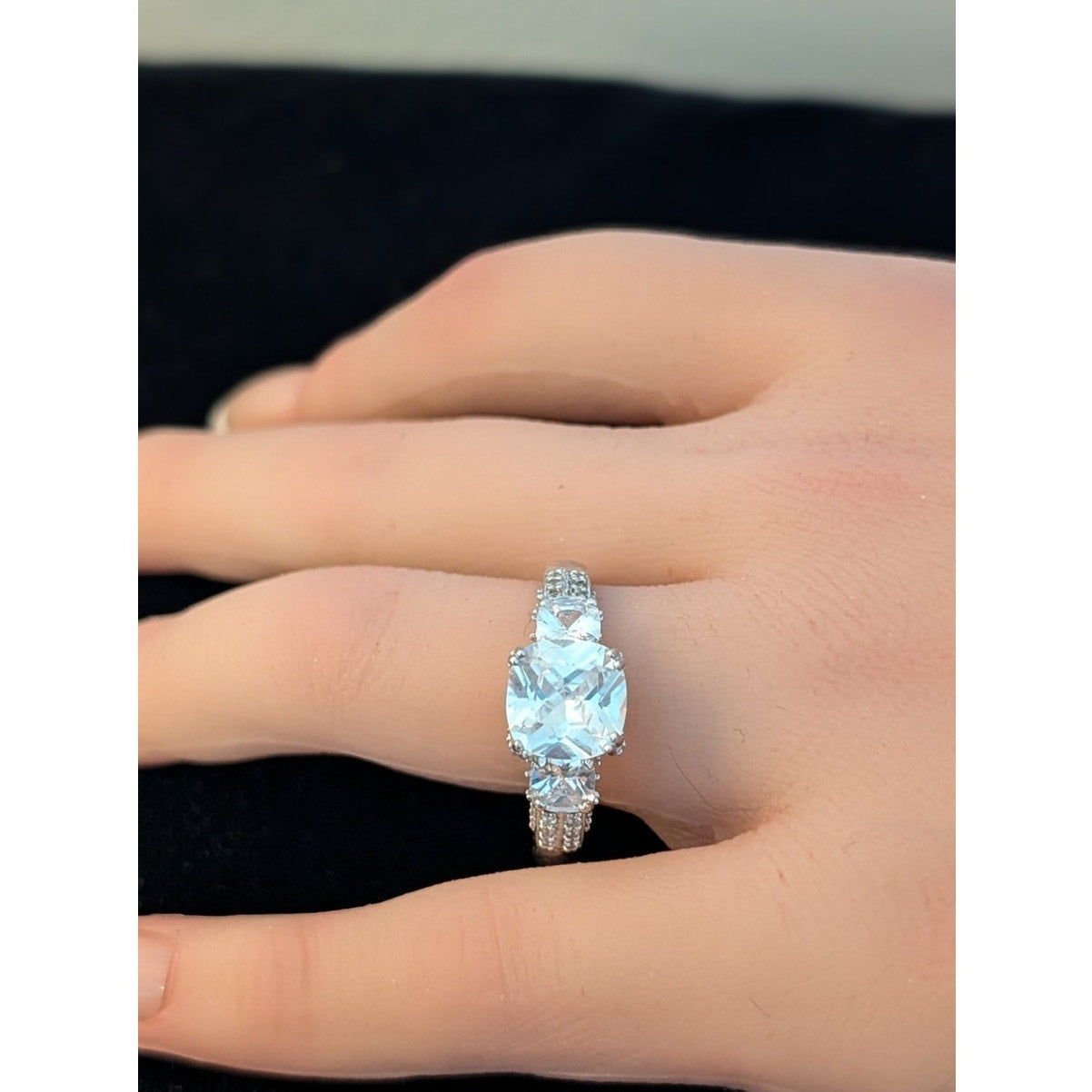 925 Sterling Cushion Cut CZ Center Stone Encrusted Engagement Ring Sz 11.75