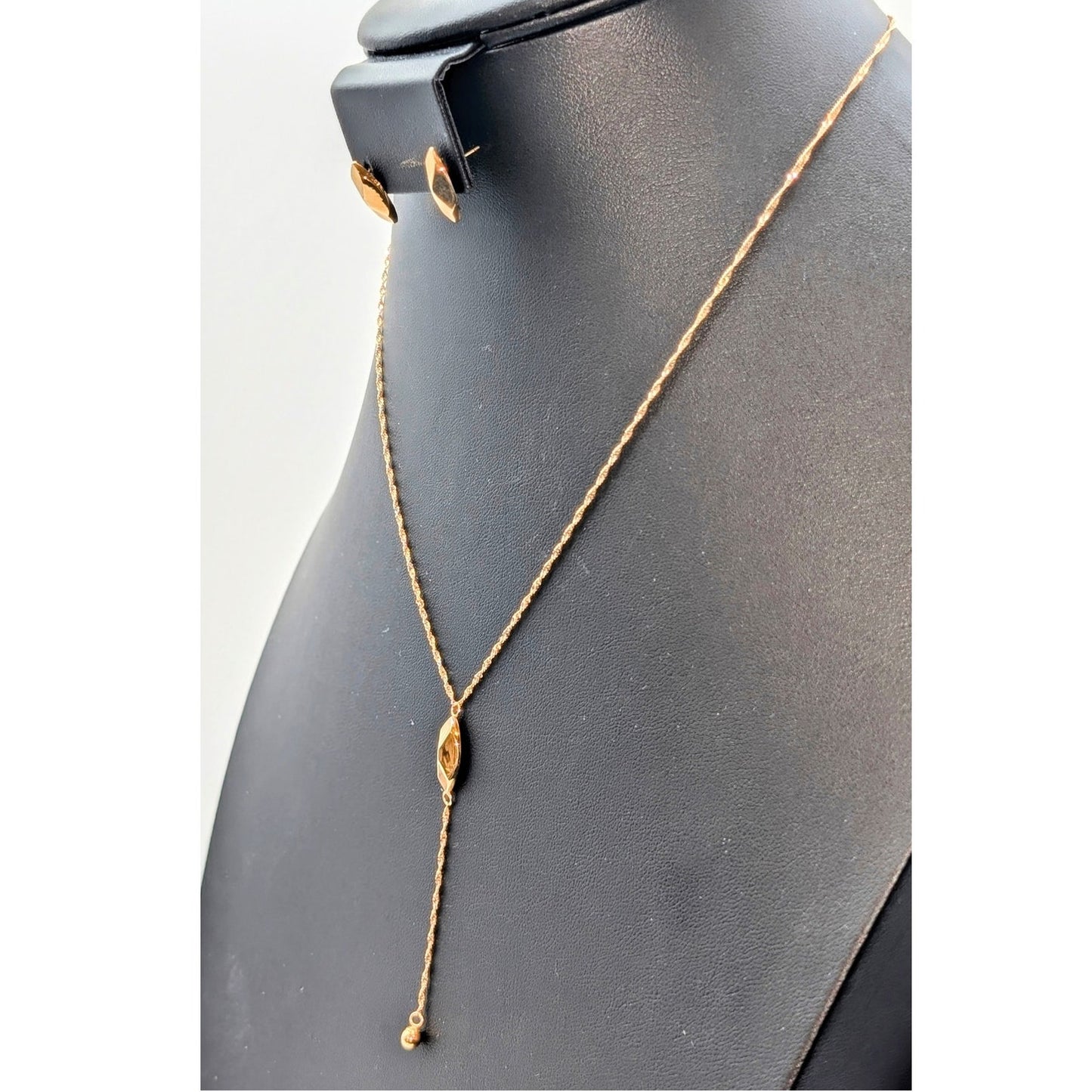 Eterna Gold 14K Sparkle Y Drop 17.5" Necklace & Matching Post Stud Earrings