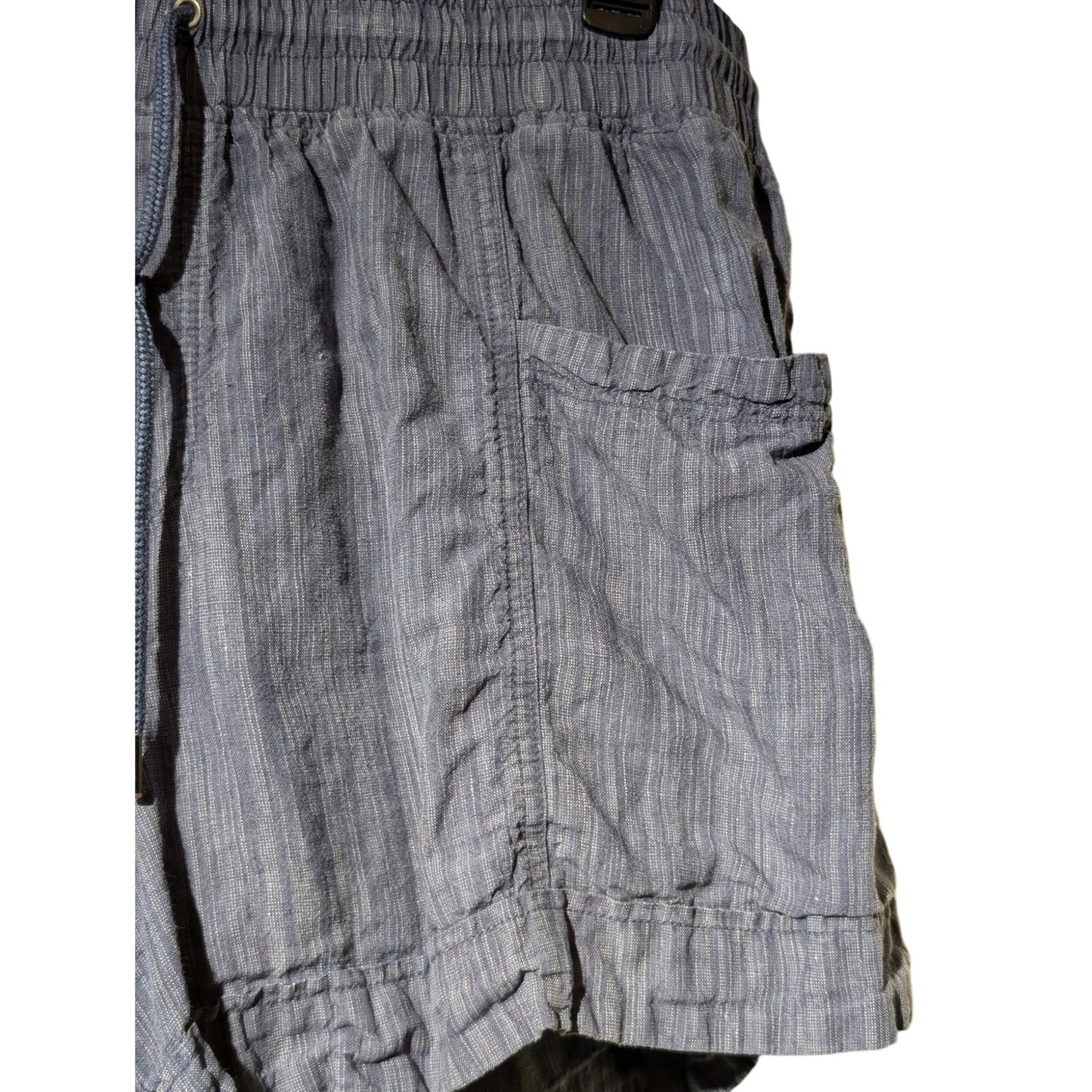 Athleta Cabo Navy Linen Textured 4" Elastic  Drawstring Waist Short Womens Sz 20