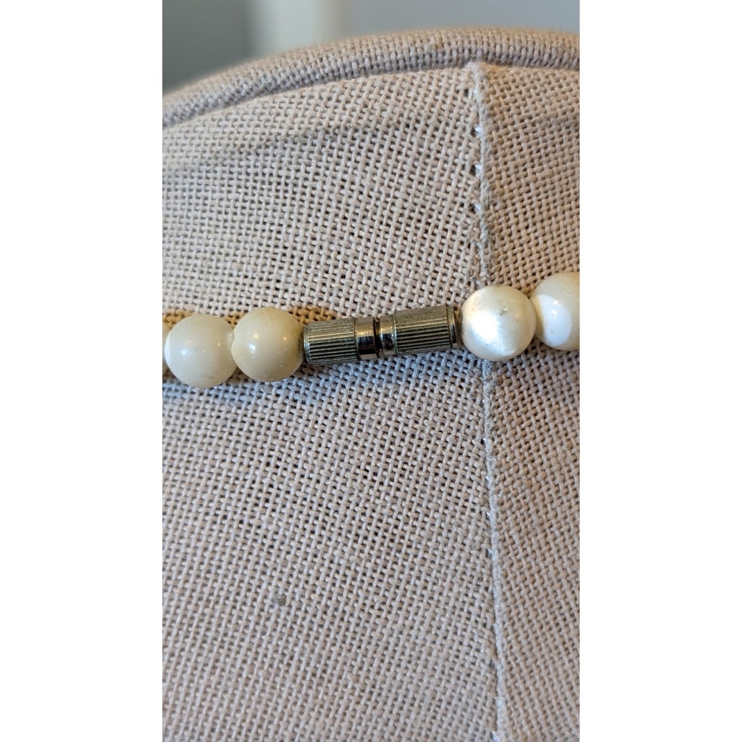 Vintage Mother of Pearl Beaded Barrel Clasp 24" Necklace