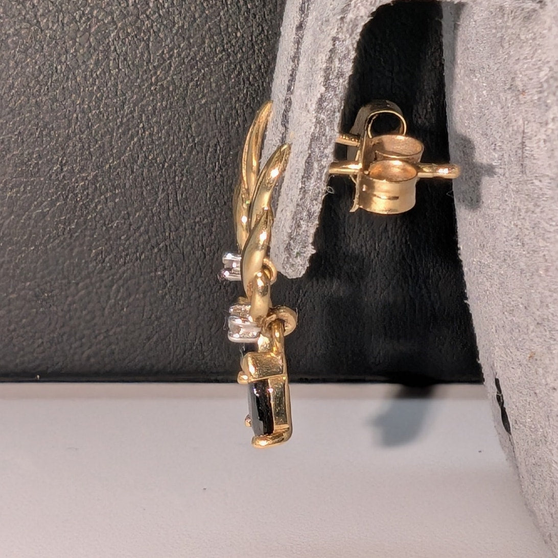 14K Flame Teardrop Sapphire Diamond Drop Pierced Earrings