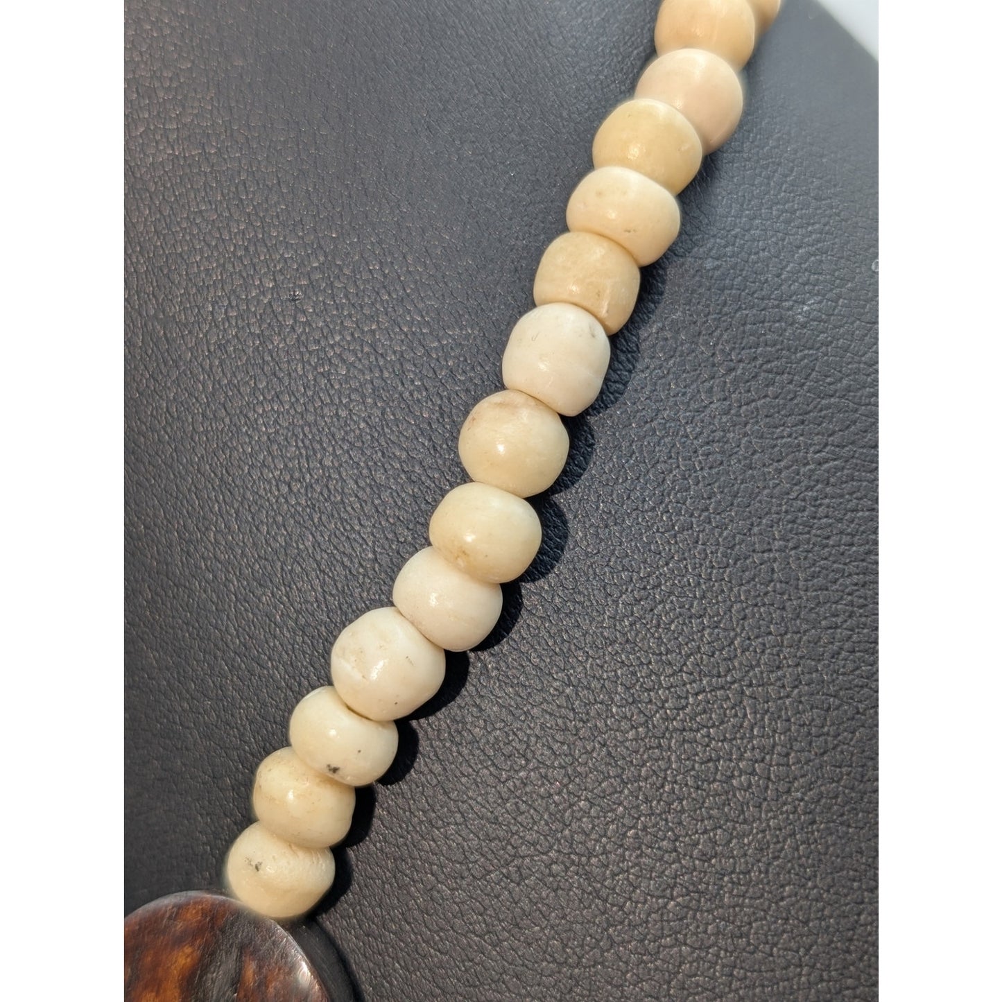 Vintage Tribal Coconut Shell Bone Bead 29" Necklace W/ Hook Clasp