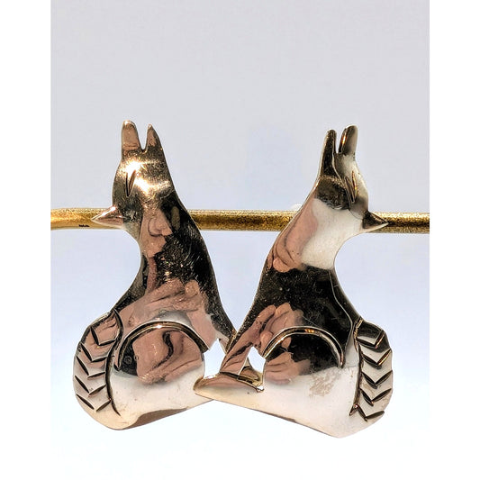 Vintage 925 Sterling Silver Taxco Mexico Howling Coyotes/Wolves Pierced Earrings