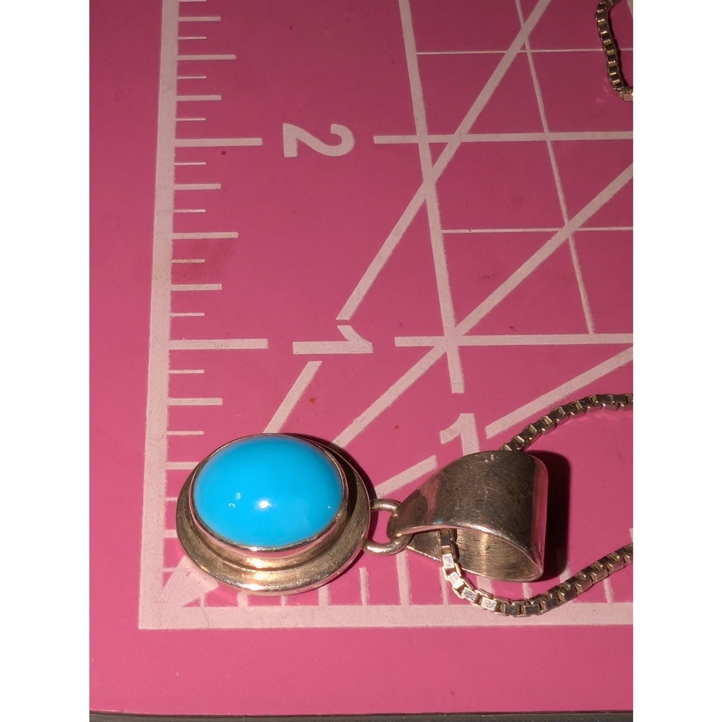 VTG Collectible Juan Willie Turquoise Sterling Pendant on 24" Box Chain Necklace