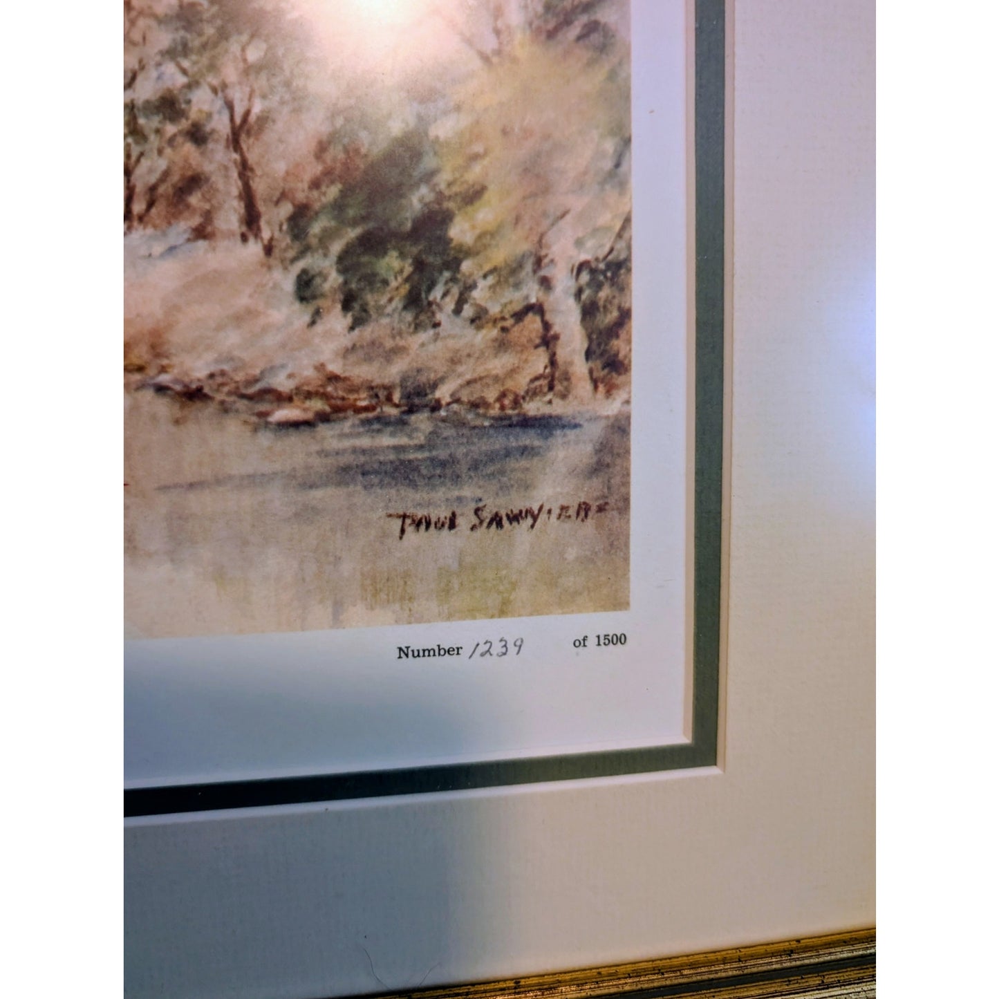 1975 Paul Sawyier Gilt Wood Frame Collector 'Still Waters' Numbered Copied Print