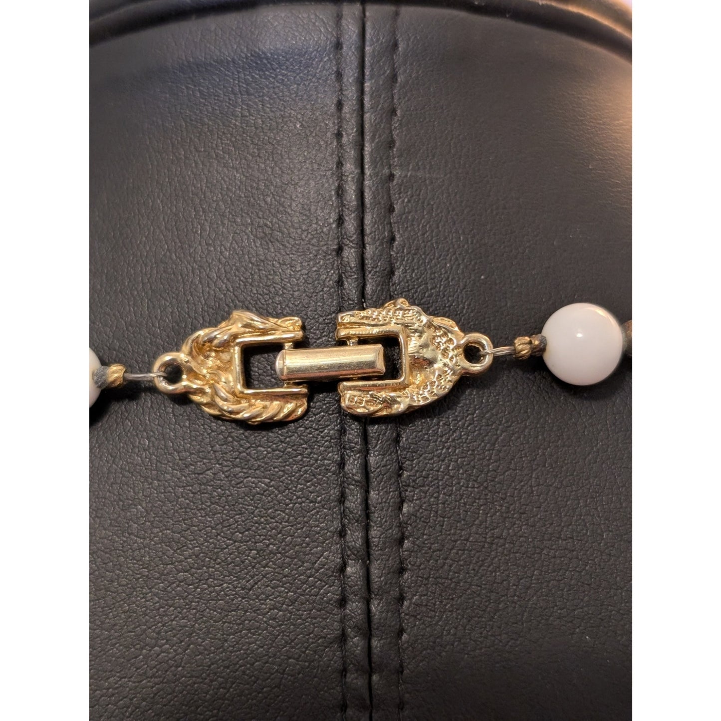 Vintage Milk Glass & Other Stone Graduated Bead Gold Tone 30" Necklace