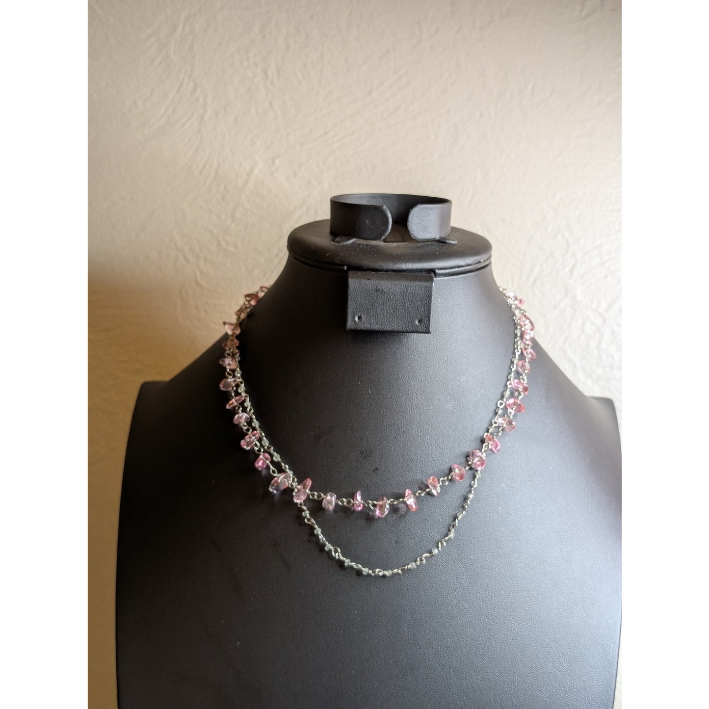 American Eagle Sterling Silver Double Strand Chip Bead Wire Chain 17" Necklace