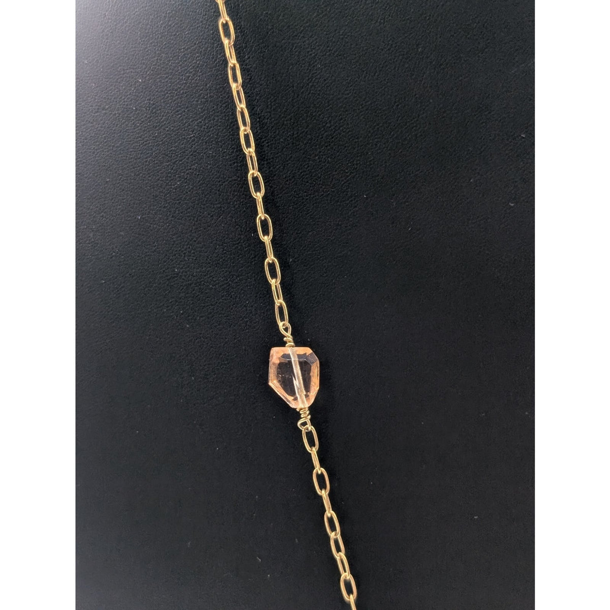 Signed J. Crew Peach Crystal Rhinestone Ball Gold Tone Chain 32" Necklace