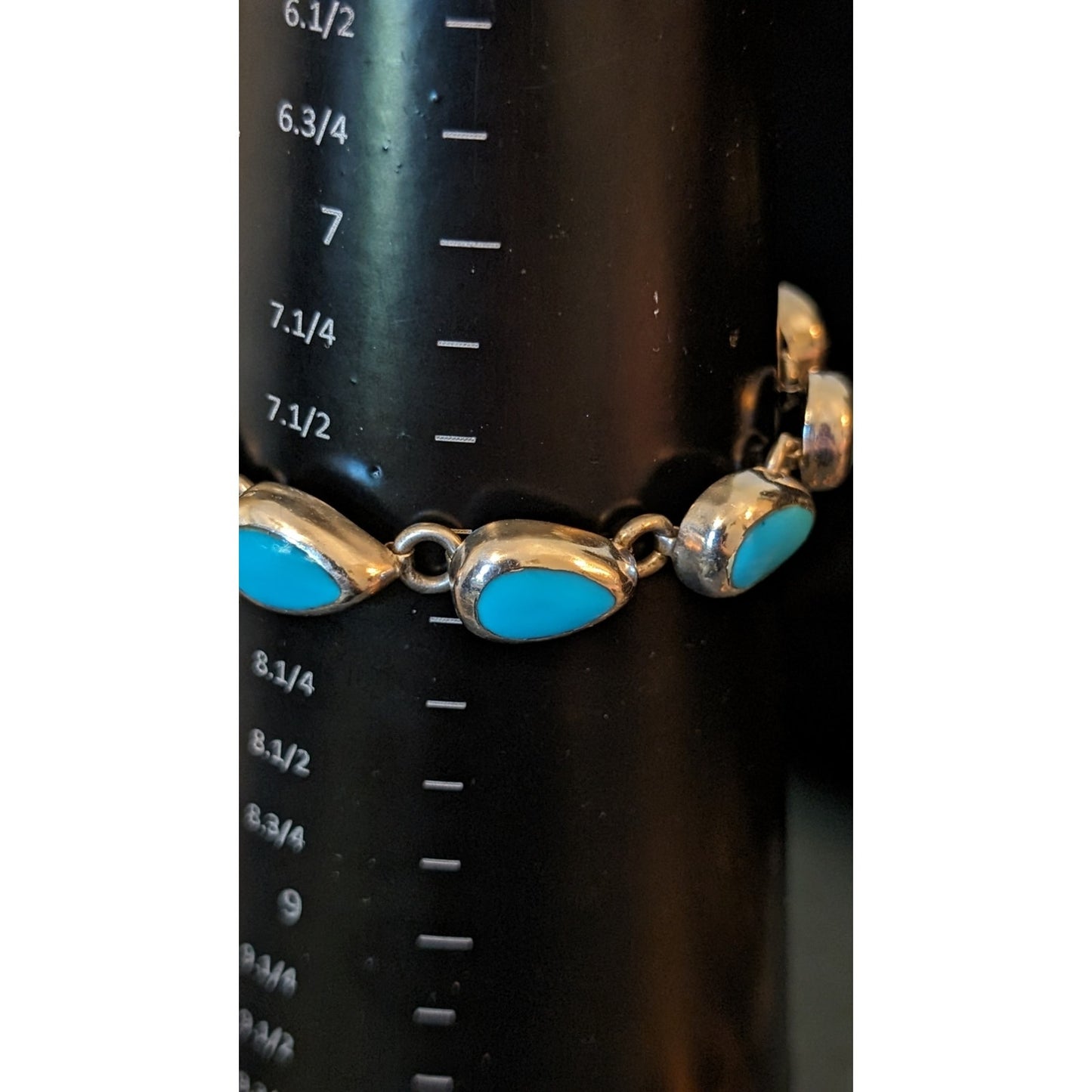Mexico 925 Sterling Turquoise Inlay Teardrop Bracelet, Necklace & Earring Set