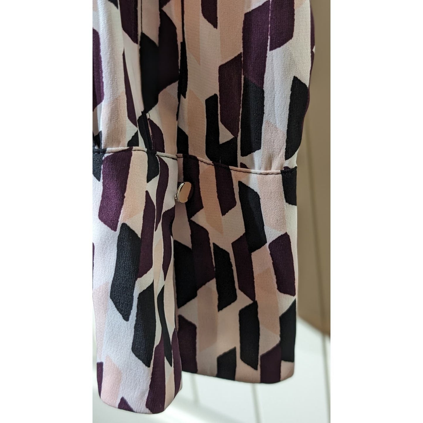 Calvin Klein Maroon Pink Black White Geometric Print V Neck Tunic Womens Sz XL