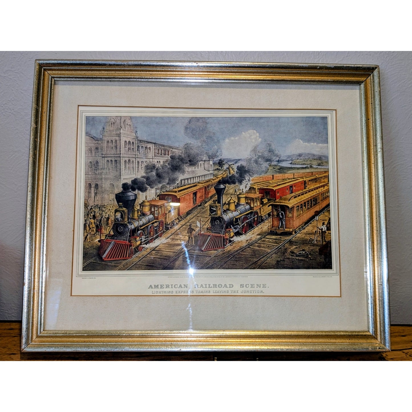 1874 Currier Ives Litho Art American Railroad Scene Express Train Parson Atwater