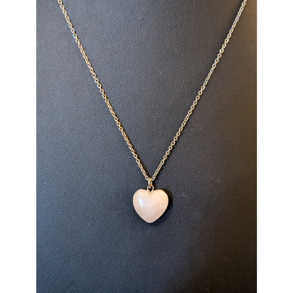 Silver Tone Quartz Heart Chain Pendant 20" Necklace