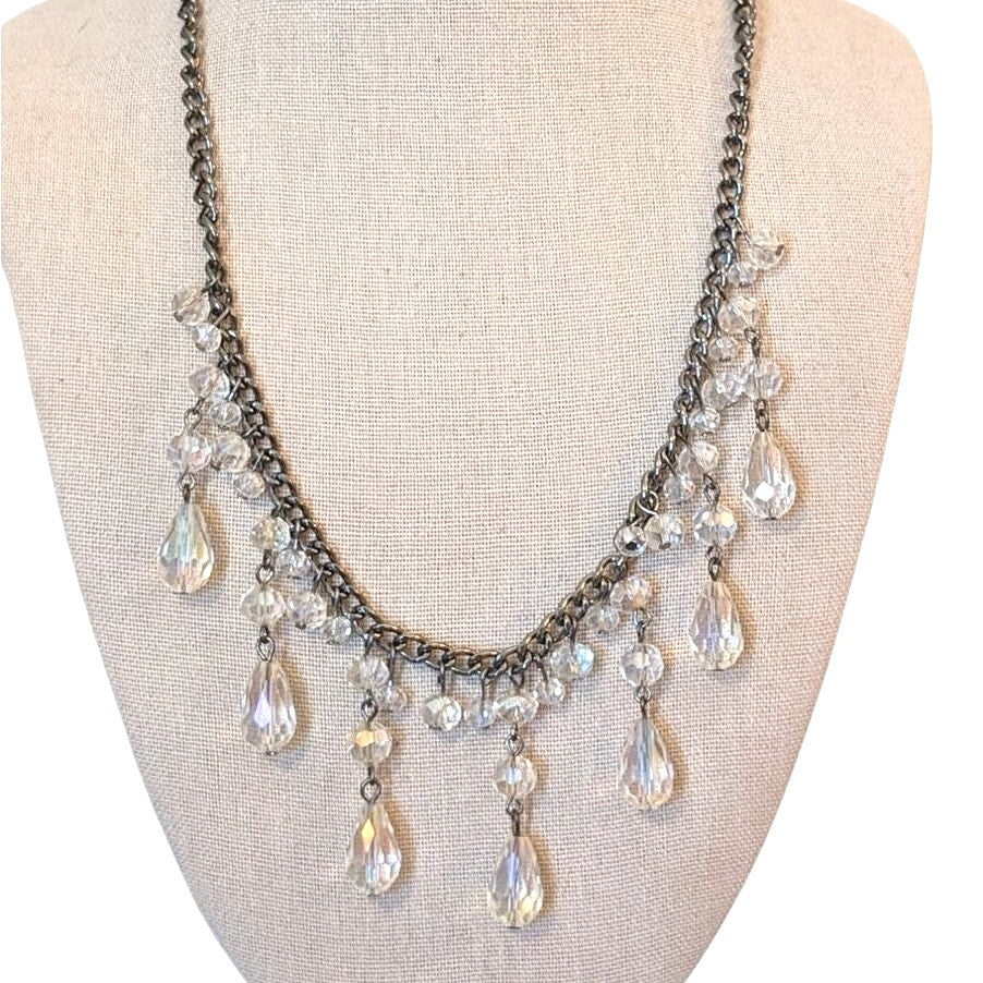 Gun Metal Crystal Dangle 18-21" Necklace