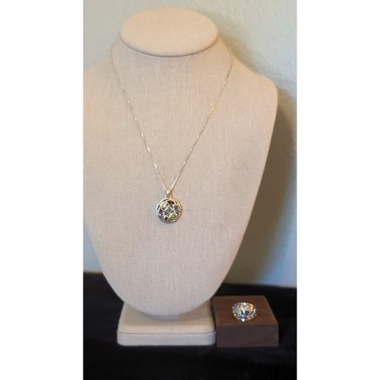 925 Sterling Silver Bezel Set Multi-Gemstone Necklace & Ring Set Ring Size 6