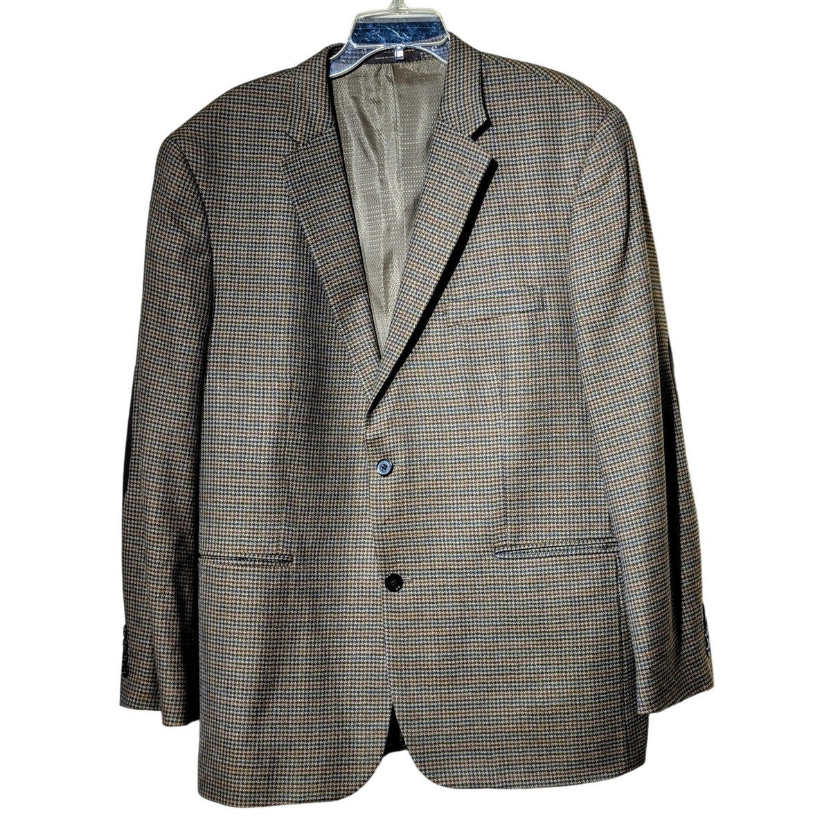 Tasso Elba Macy's Elbow Patch 100% Wool Brown Houndstooth Sports Coat Mens 44R