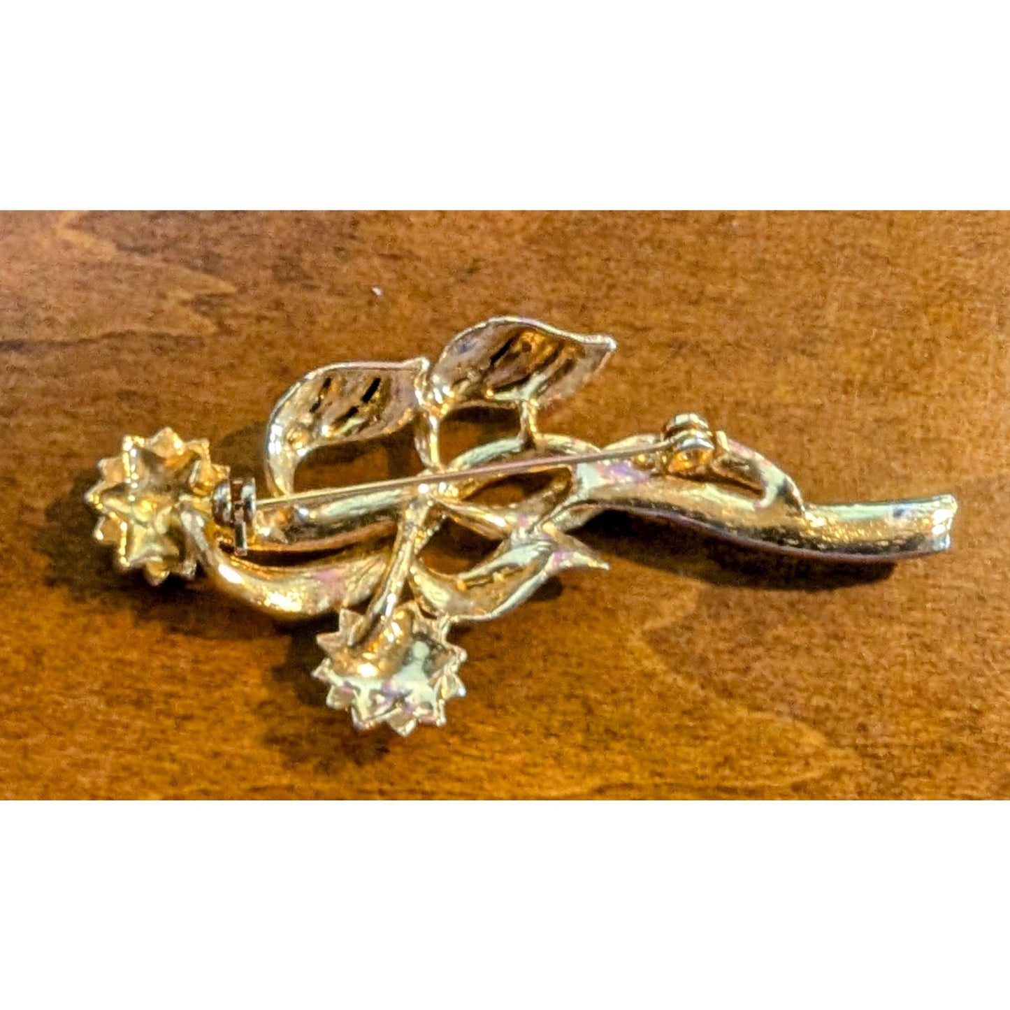 Vintage Gold Tone Two Flower Rhinestone  Brooch