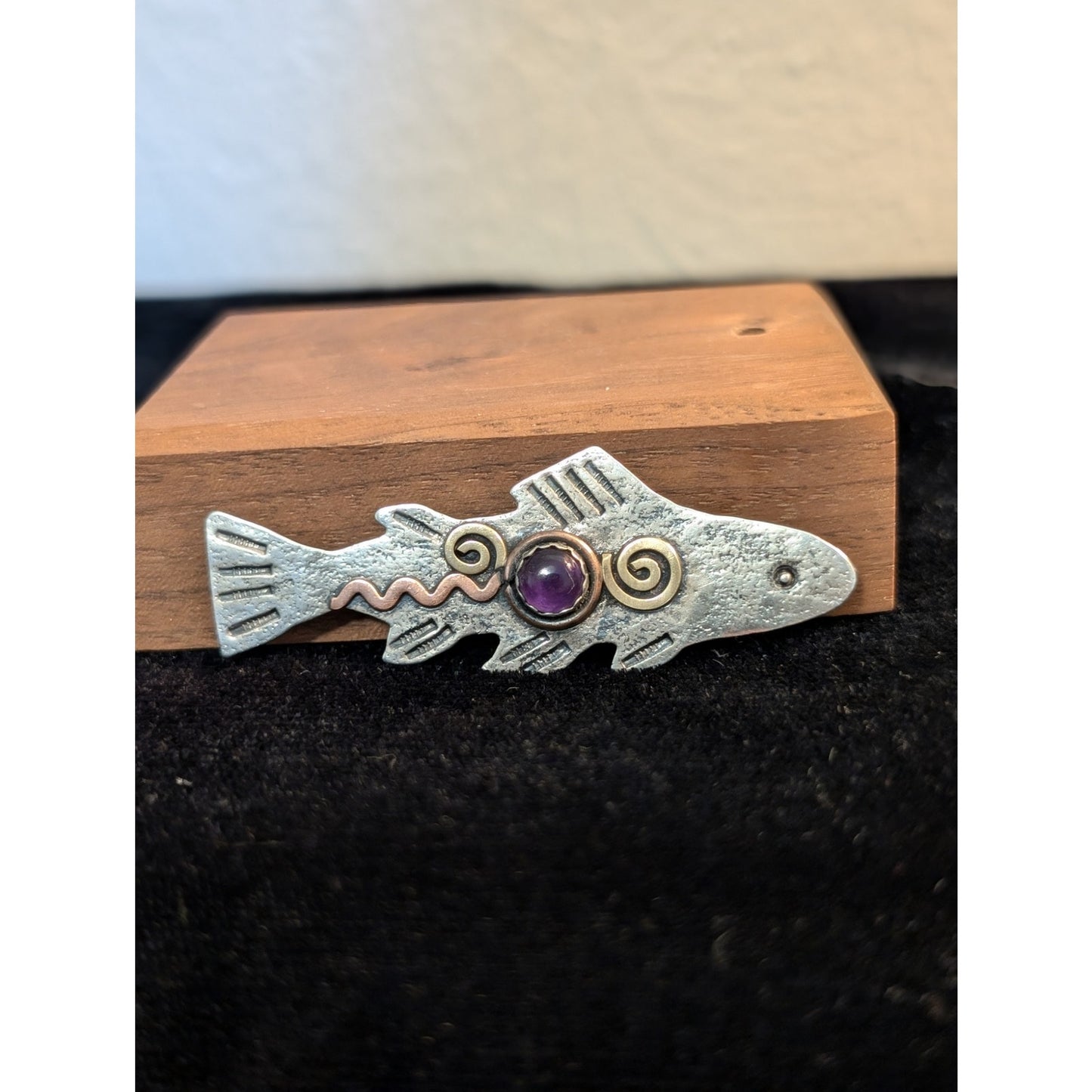 Artisan LCF Catherine McElroy Whimsical Sterling & Amethyst Fish Pendant/Brooch