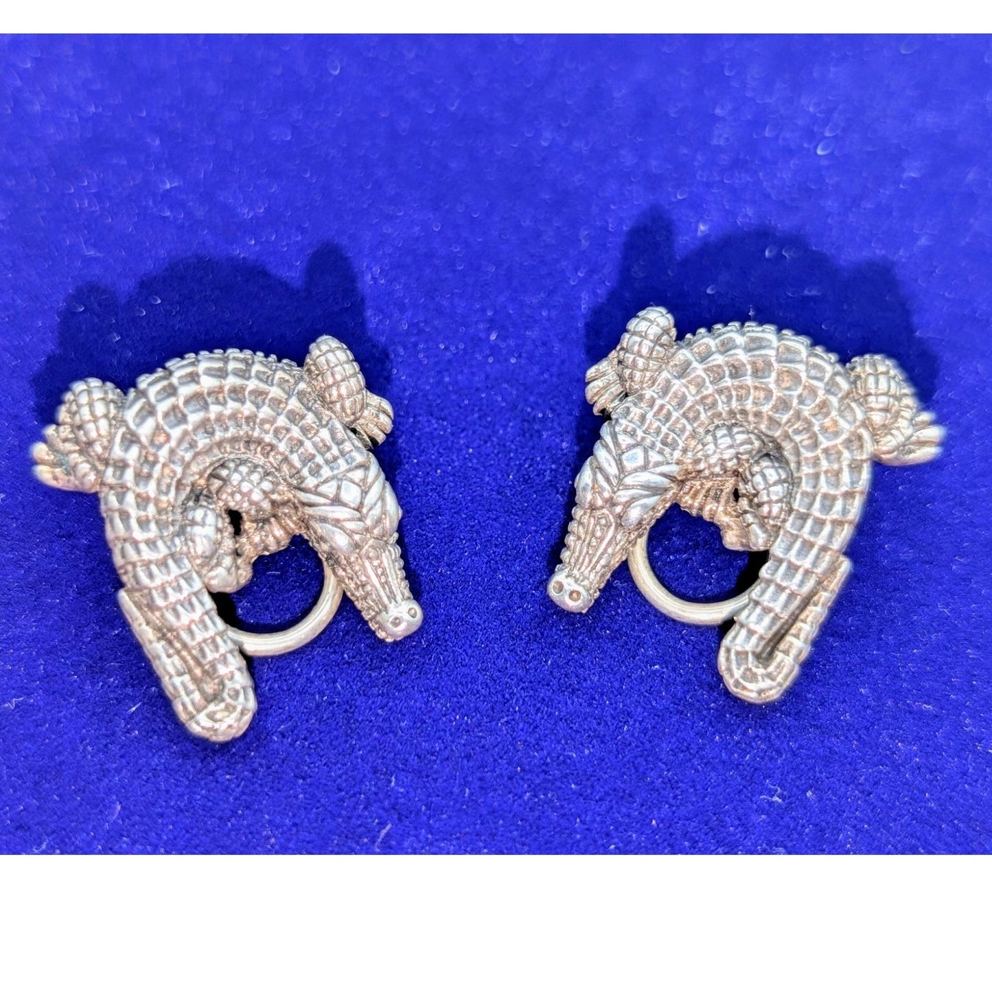 RARE! Signed Barry Kieselstein-Cord Sterling Alligator Omega Clip On Earrings