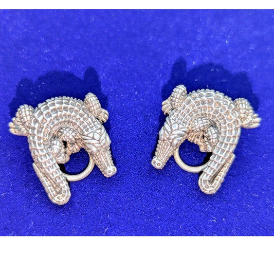 RARE! Signed Barry Kieselstein-Cord Sterling Alligator Omega Clip On Earrings