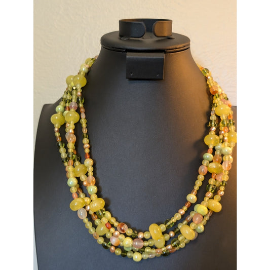 Gemstones Crystal Pearls & Glass Beaded Long Strand 98" Necklace