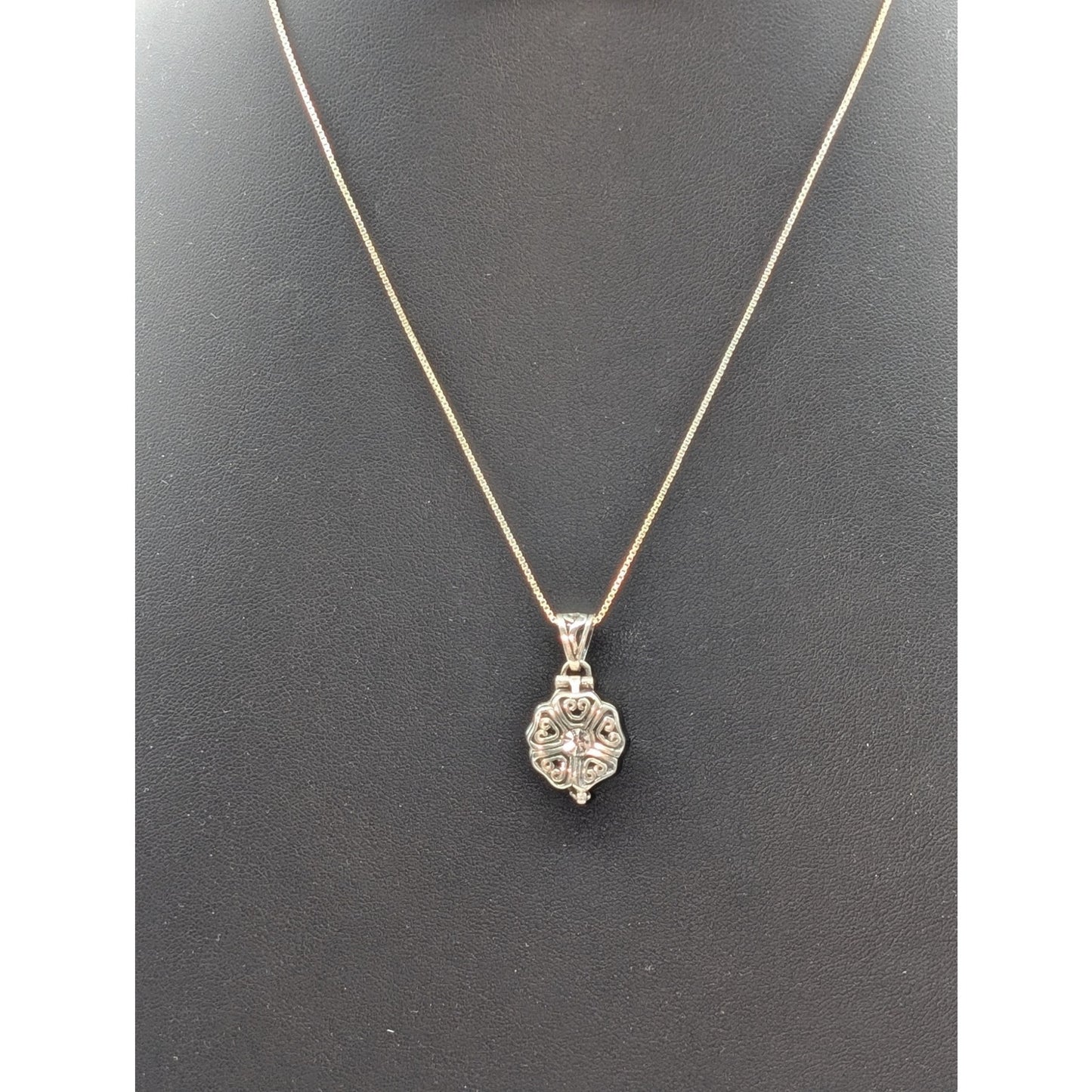 925 Sterling Silver CZ Vintage Locket Charm Pendant Box 17.75" Chain Necklace