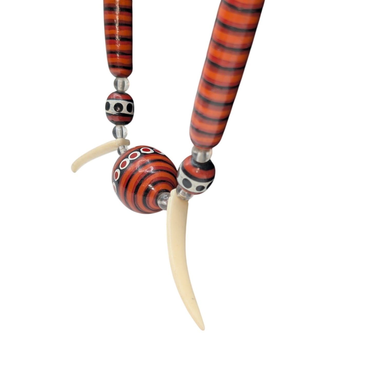 Tribal Painted Wood Bead Over the Head 34" Necklace