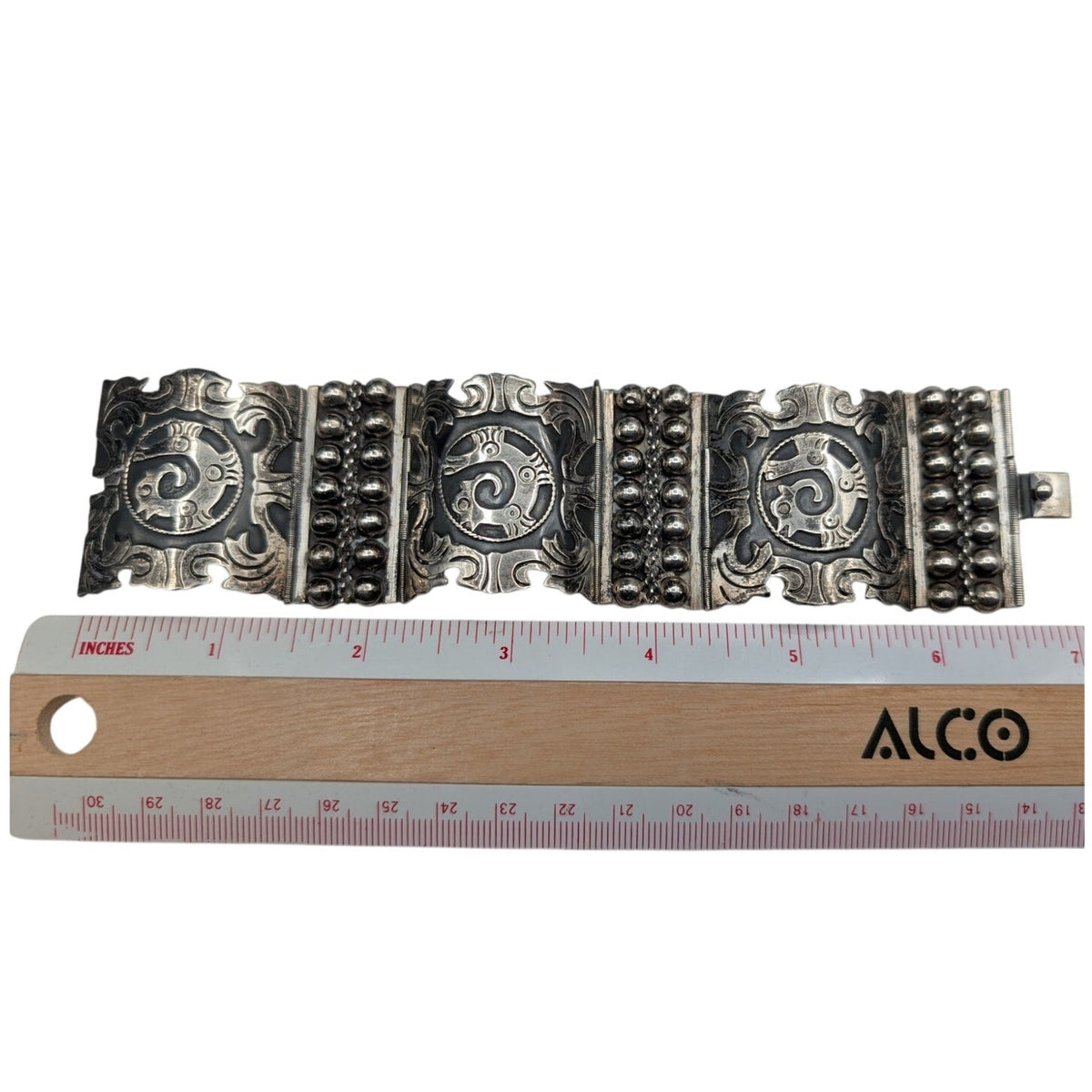 Vtg 30s-40s Los Ballesteros Taxco Sterling Silver Mexican Hinged Panel Bracelet