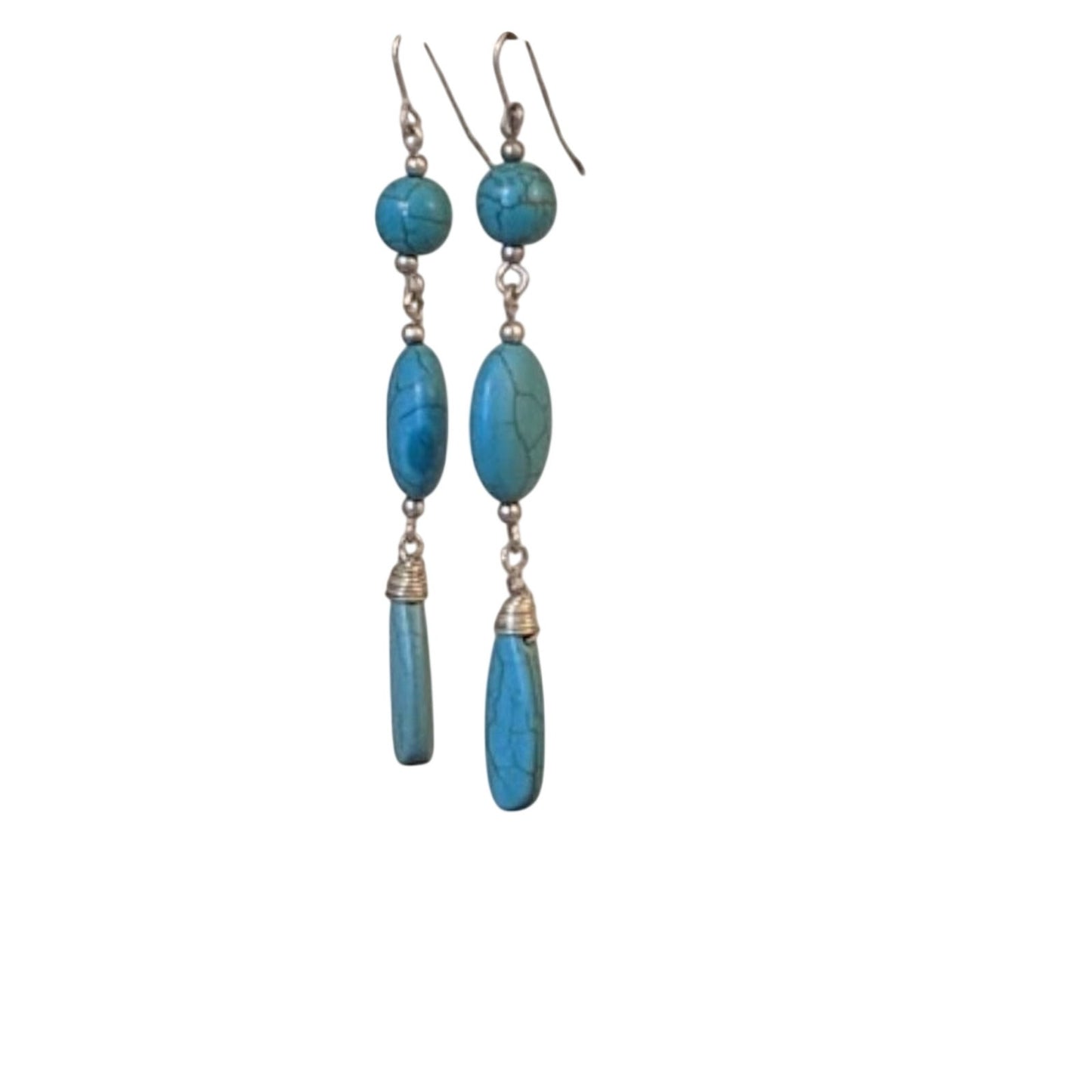 Three Stone Turquoise Dyed Howlite Stone Dangle Earrings