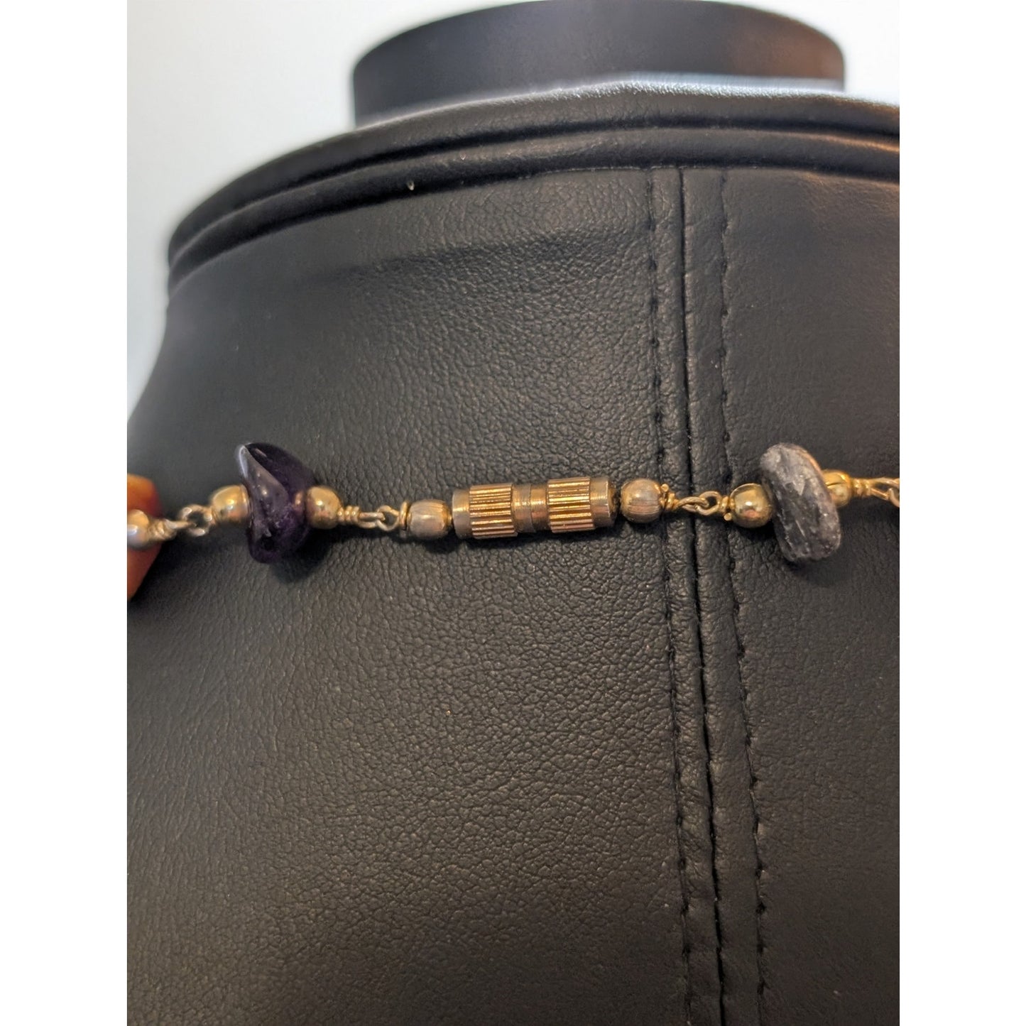 Vintage Multi Genuine Gemstone Gold Tone Bead Barrel Clasp 26" Necklace