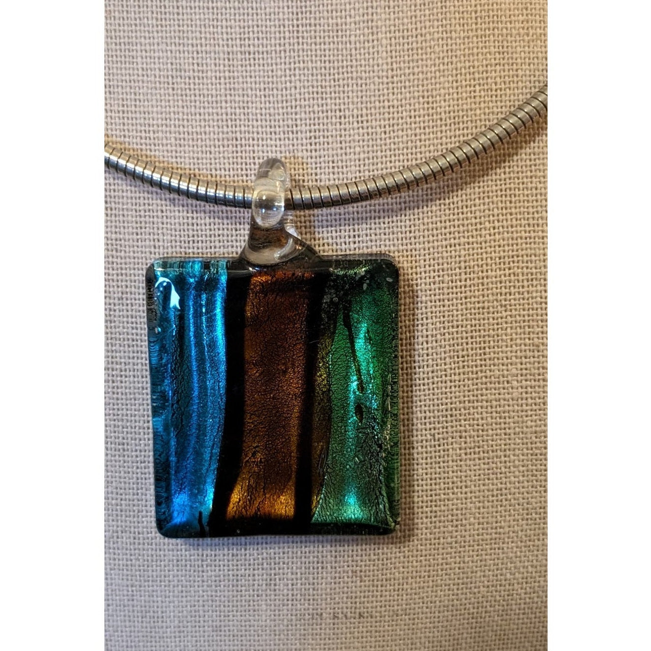 Vintage Silver Tone 16" Collar W/ Four Glass & Stone Pendants & Unique Closure