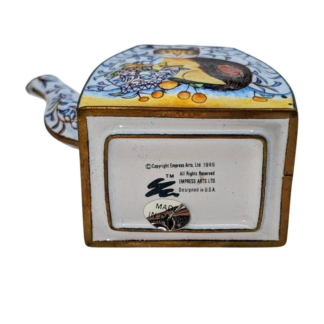 Vintage Empress Arts 1999 Enamel Cat Brass Collectible Mini Teapot