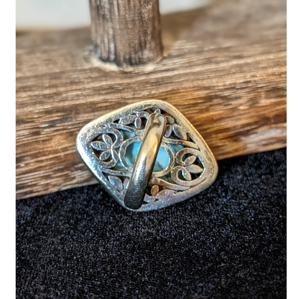 Large Turquoise Filigree Marked 925 Sterling Ring Size 8.5