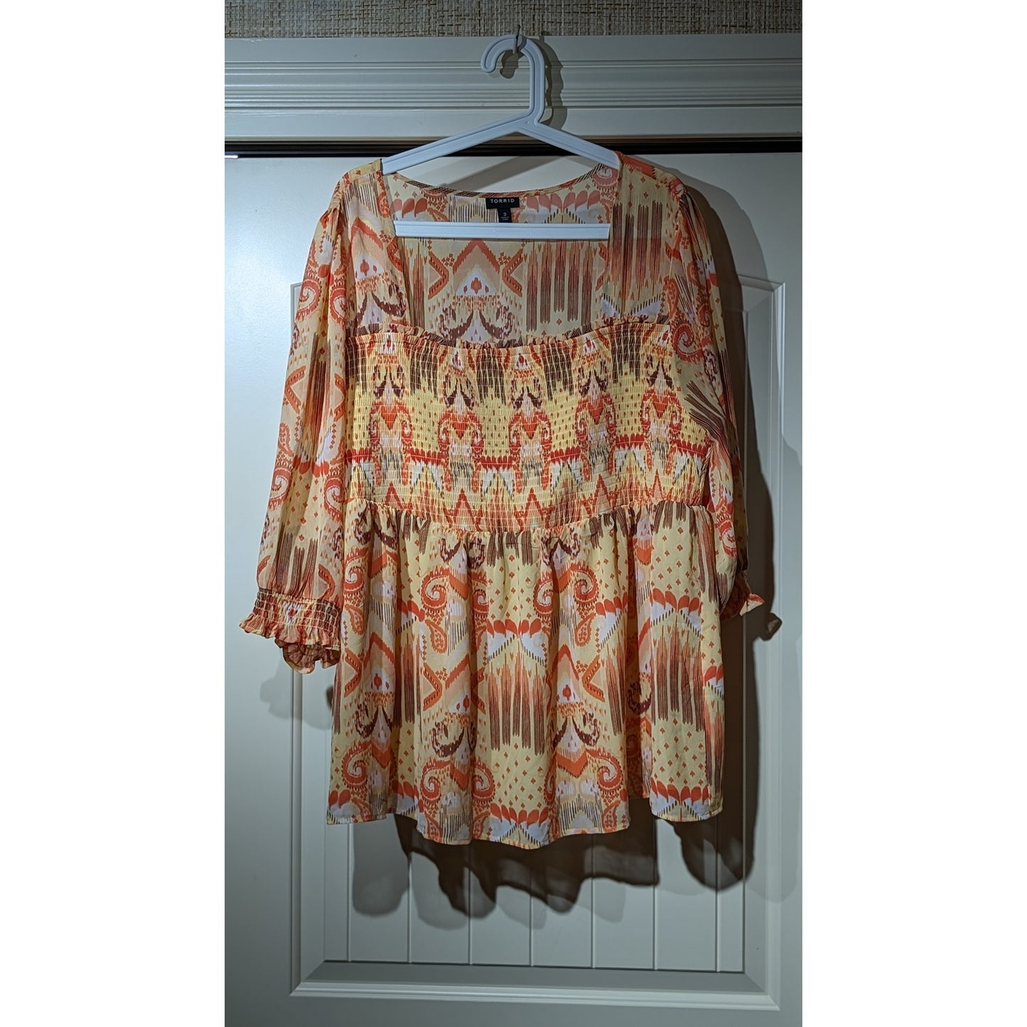 Torrid Babydoll Chiffon Smocked Bodice Yellow Orange Top Womens Sz 3