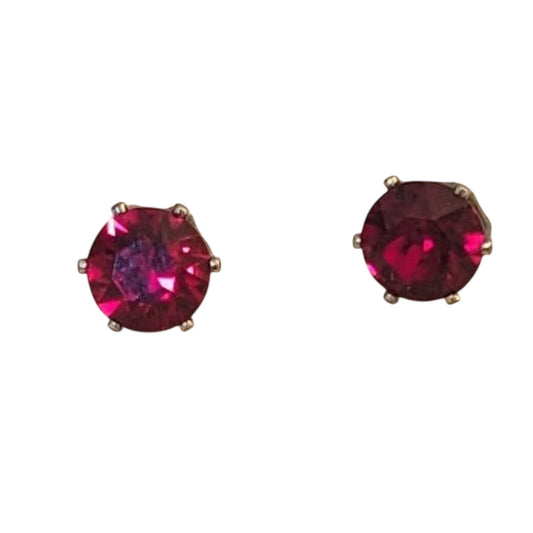 Red Crystal Stud Post Earrings in Silver Tone Setting