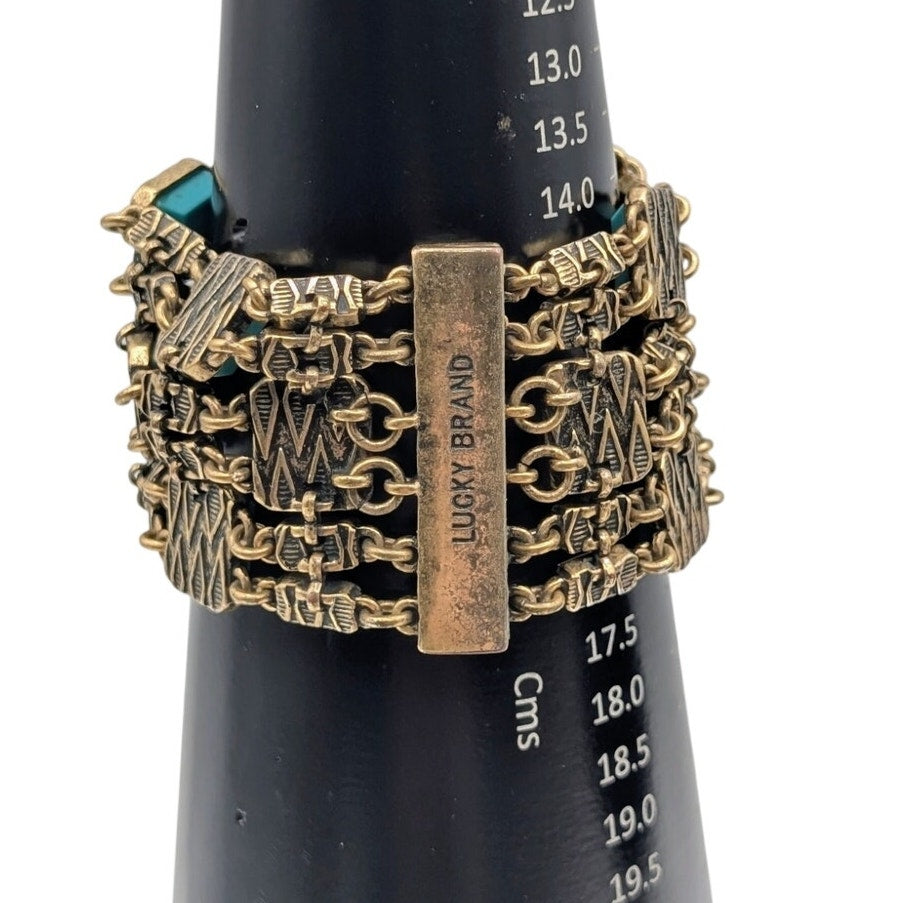 Lucky Brand Wide Magnetic Gold Tone Faux Turquoise Stone Multi-Strand Bracelet