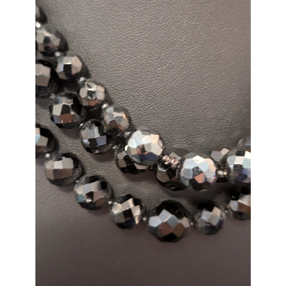 VTG 1950s Jonne by Schrager Three Strand Black Faceted Glass Beaded Necklace