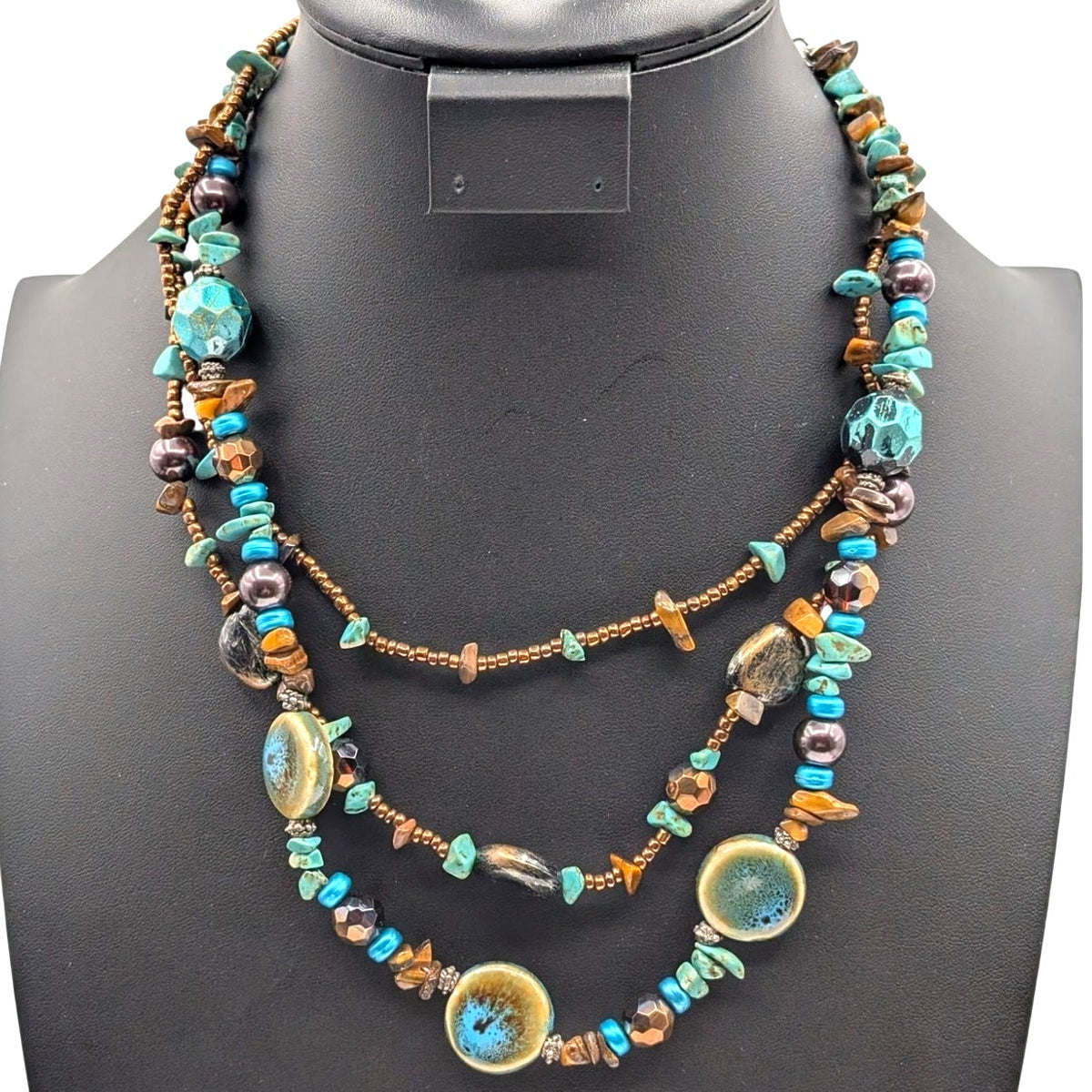 Multi-Strand Boho-Style Southwestern Statement Beaded 15.5"-19" Necklace