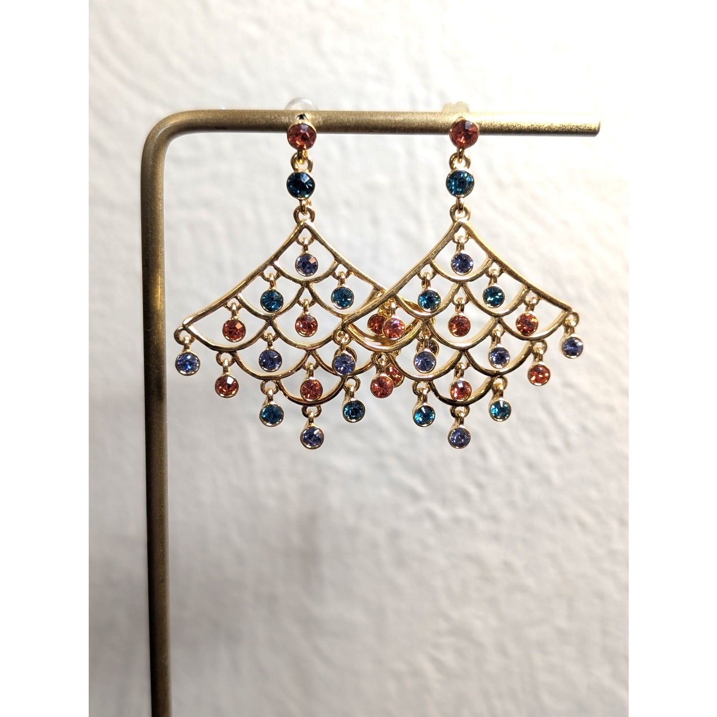 Gold Tone Rainbow Crystal Dangle Earrings