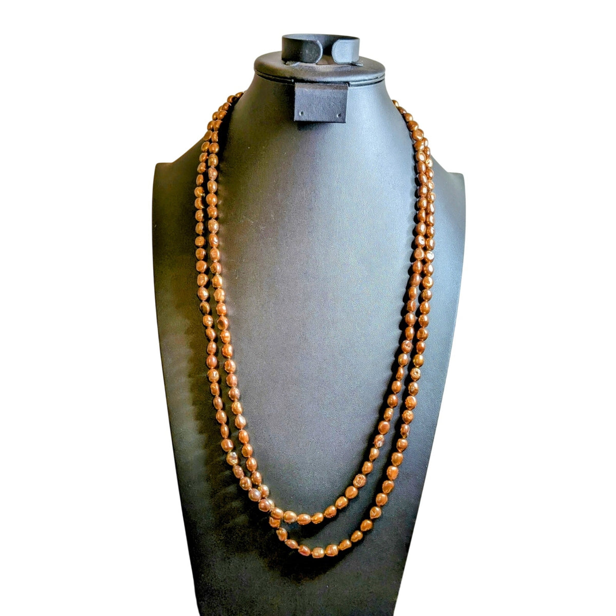 Vintage 66" Copper/Bronze Tone Freshwater Pearls Necklace 115.7g