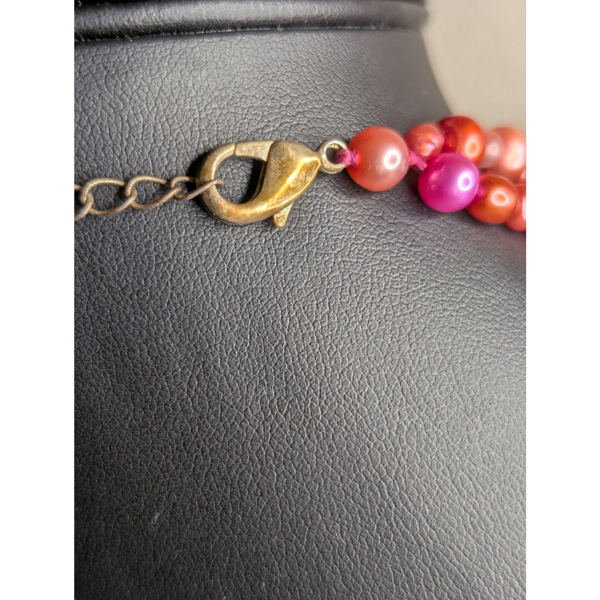 Double Strand Multi-Color Pearl Fuchsia Pink Rhodochrosite Pendant Necklace