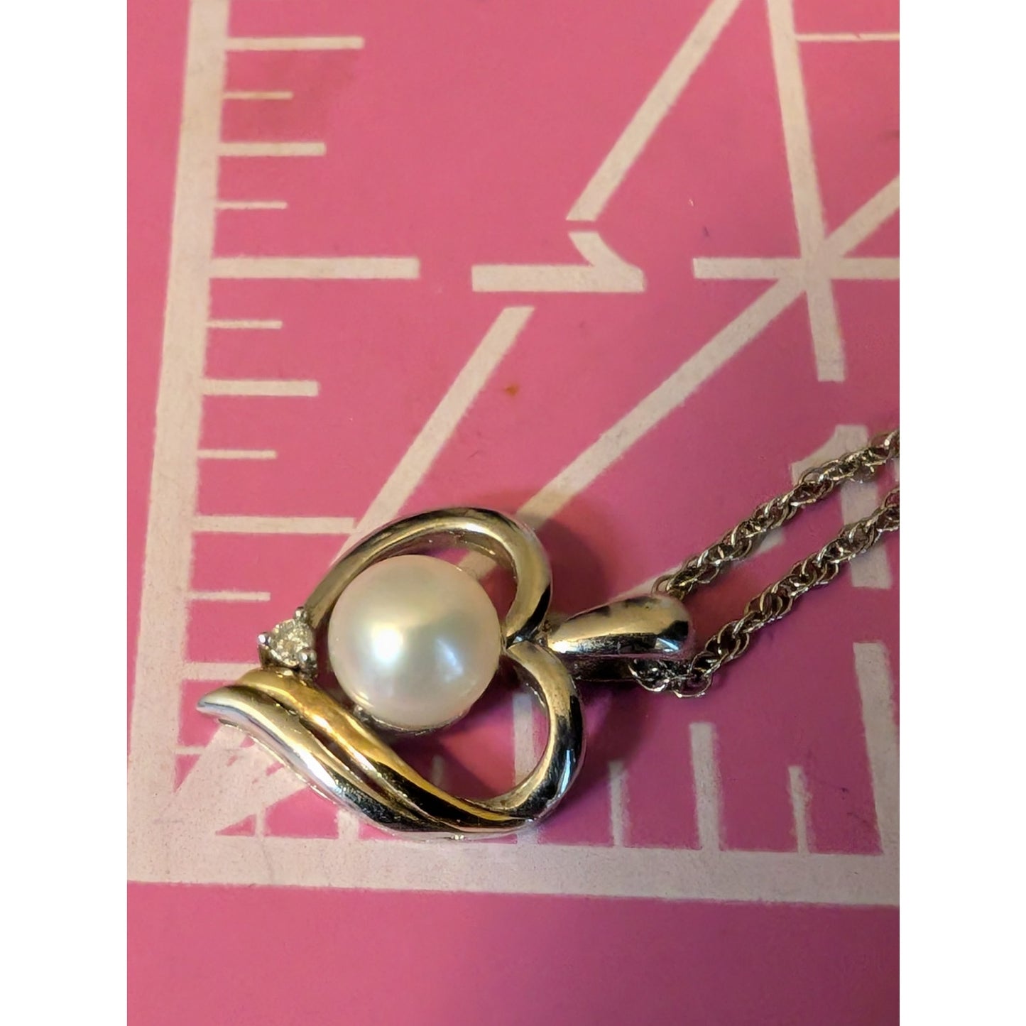 Alwand Vahan 14K Gold 925 Sterling Diamond Pearl Heart Pendant Necklace