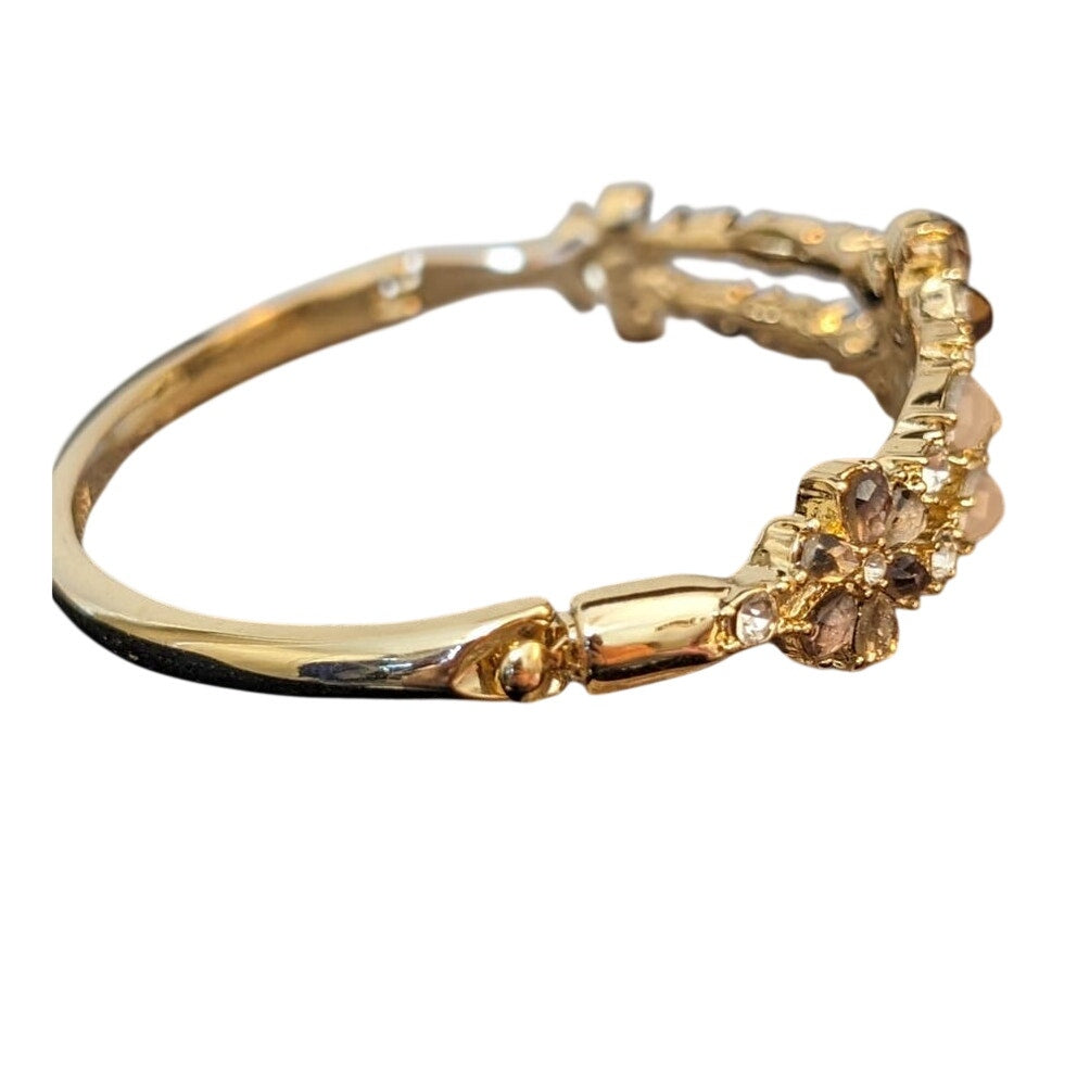 Anne Klein Gold Tone Crystal Floral Oval Bangle Bracelet