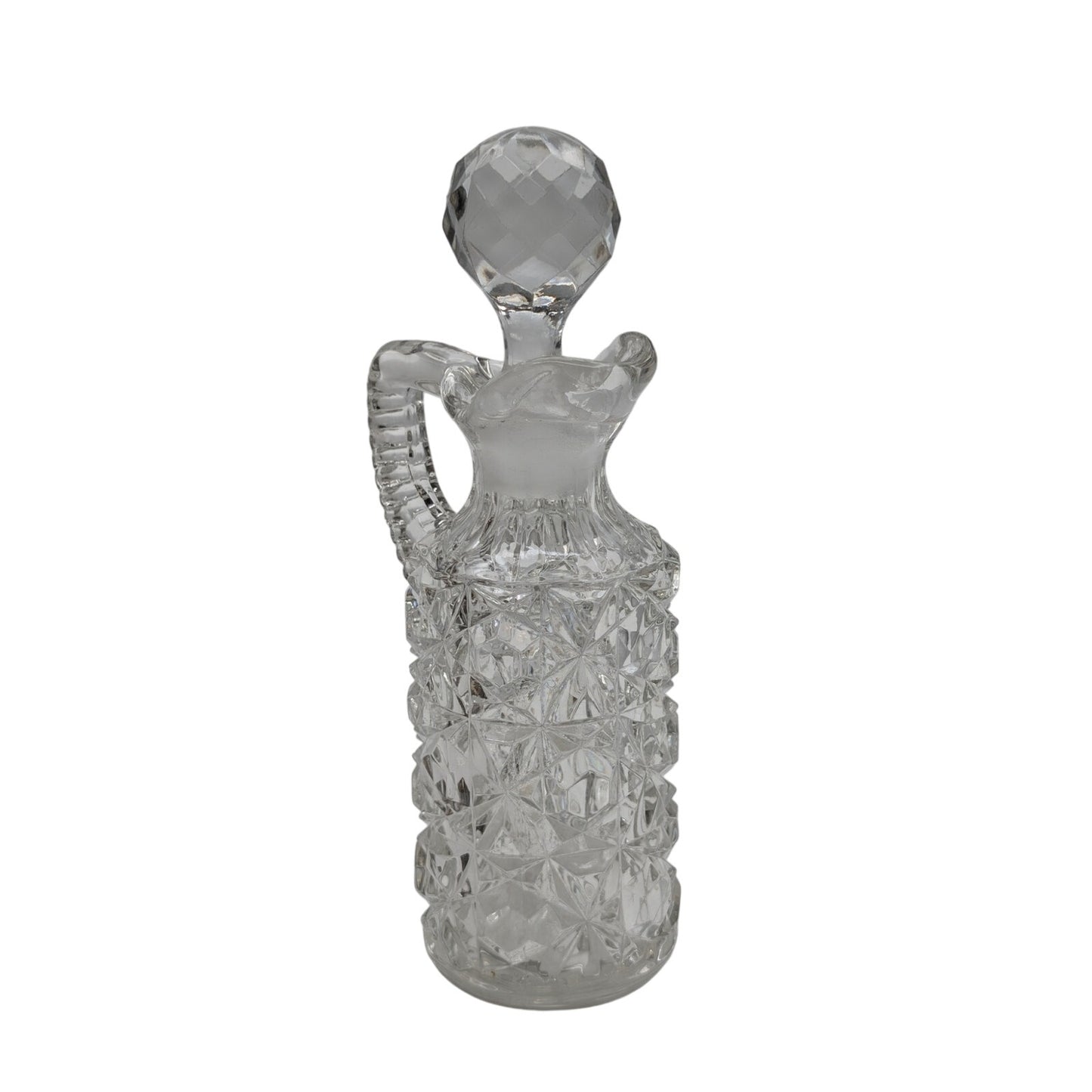Vintage Clear Cut Glass Cruet W/ Damaged Stopper