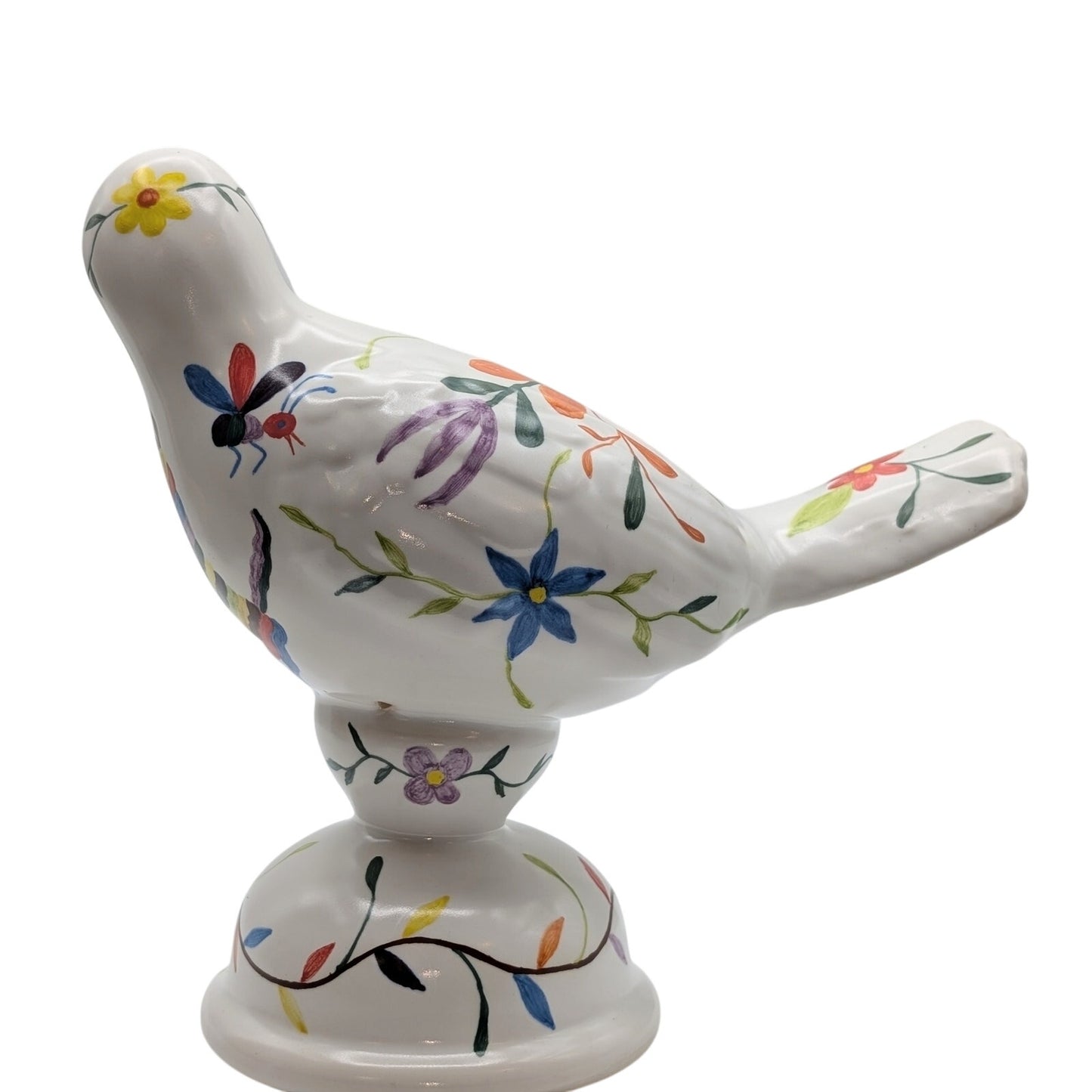 White Multi-Colored Painted Bird Figurine